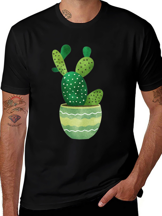 Cactus in Pot Graphic Tee - Stylish Black T-Shirt