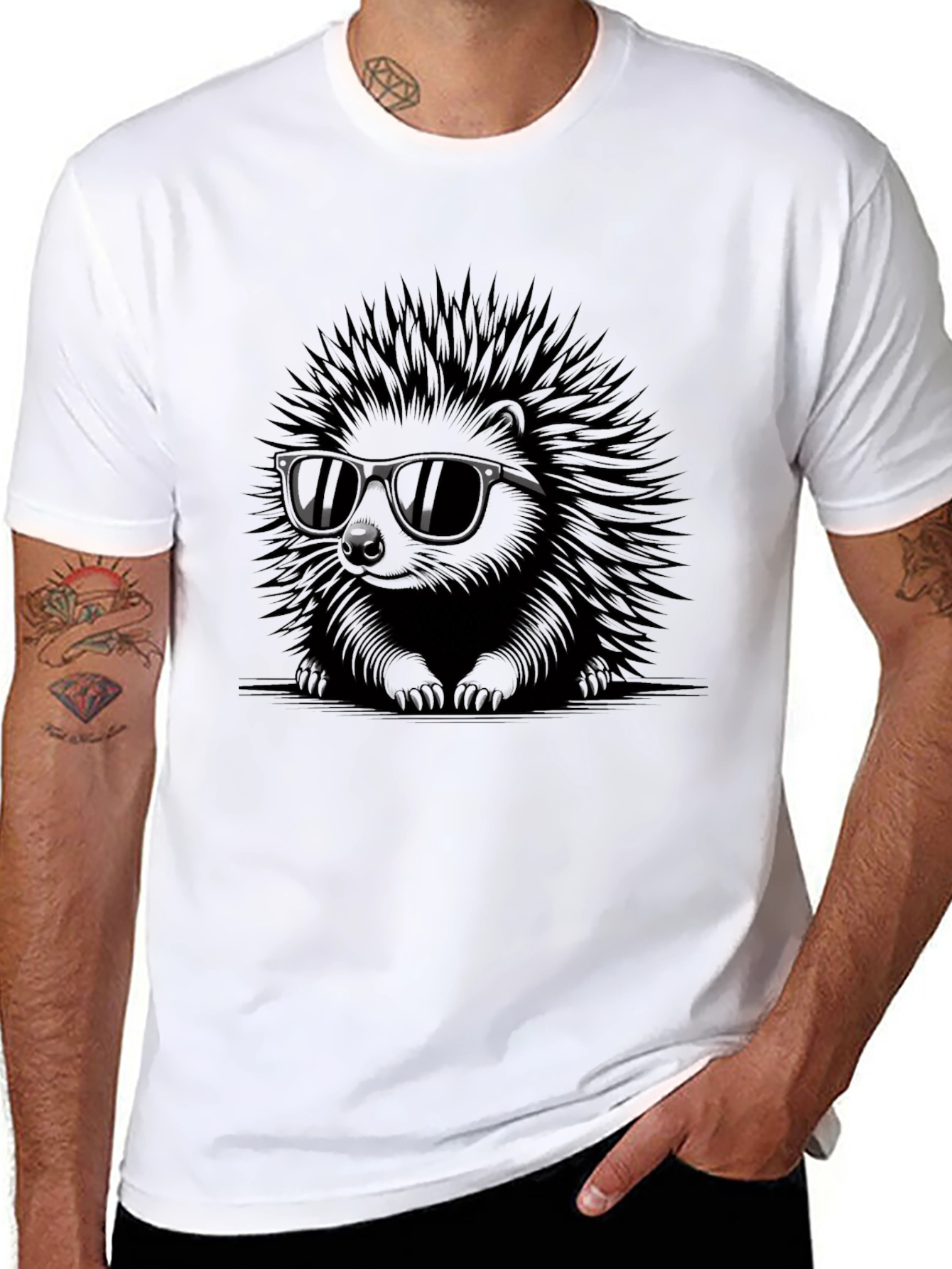 Cool Hedgehog Graphic Tee - Black Cotton