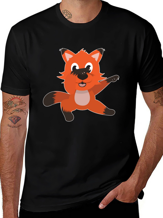 Cartoon Fox Graphic T-Shirt - Black Cotton Tee