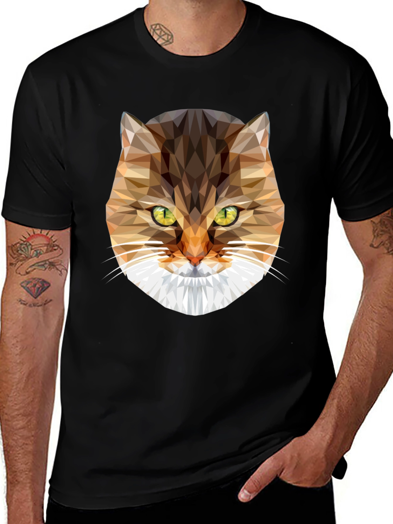 Geometric Cat Face Graphic Tee - Modern Style