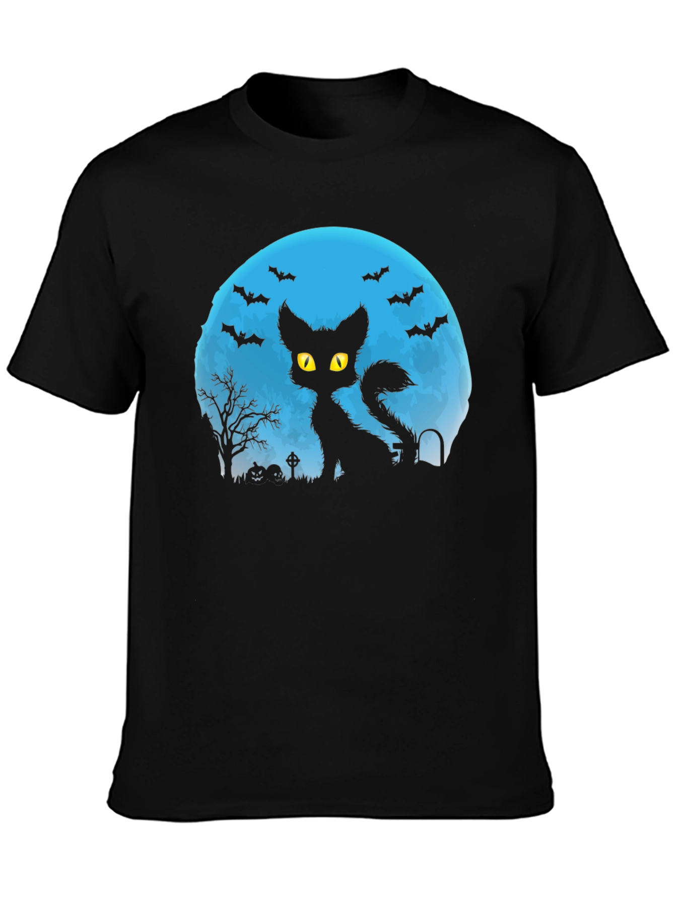 Halloween Cat Silhouette T-Shirt - Spooky Moon Design