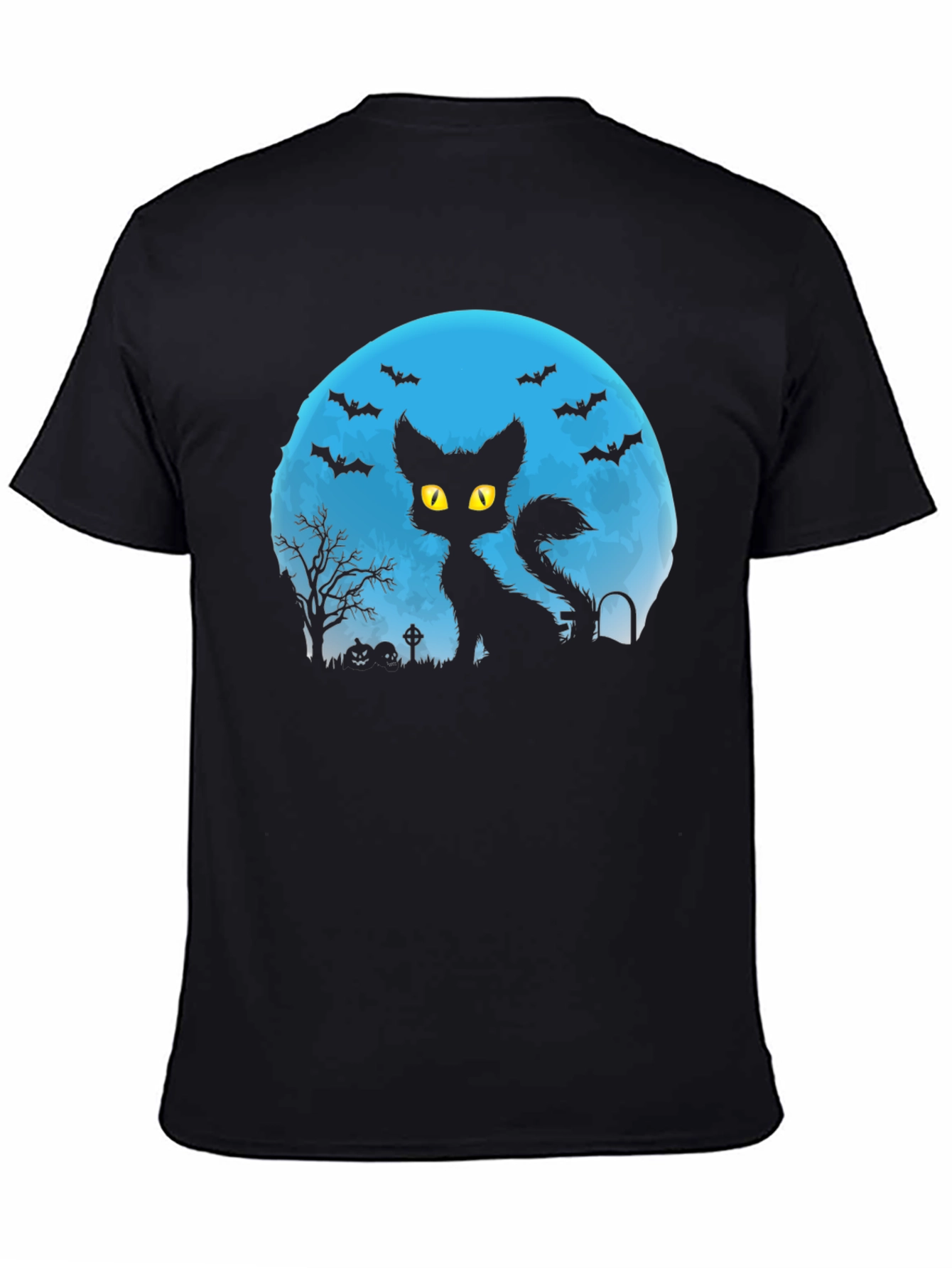 Halloween Cat Silhouette T-Shirt - Spooky Moon Design