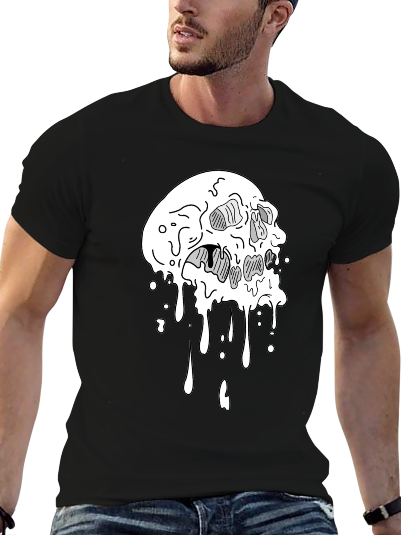 Melting Skull Graphic Tee - Cool Black T-Shirt