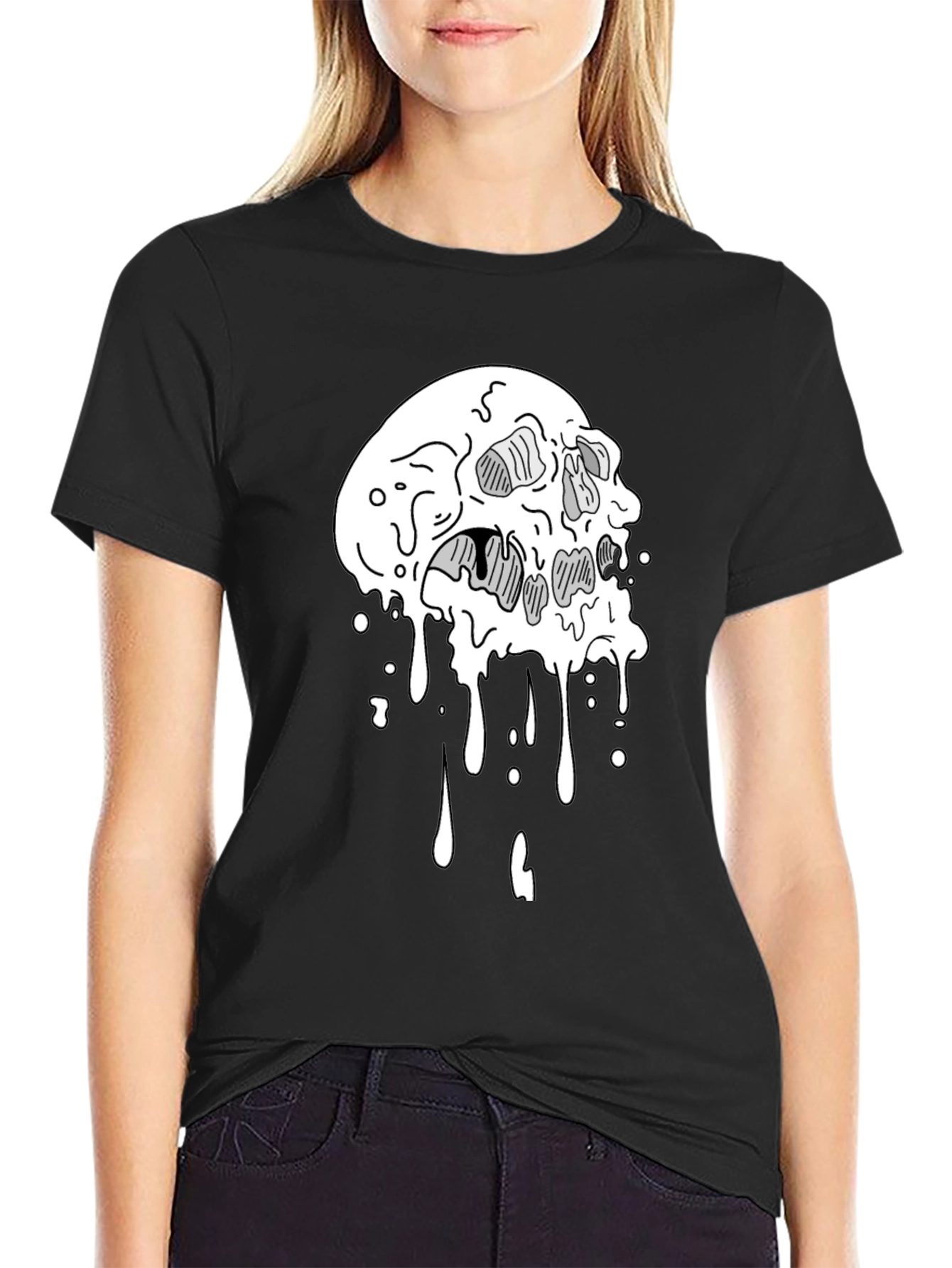 Melting Skull Graphic Tee - Cool Black T-Shirt