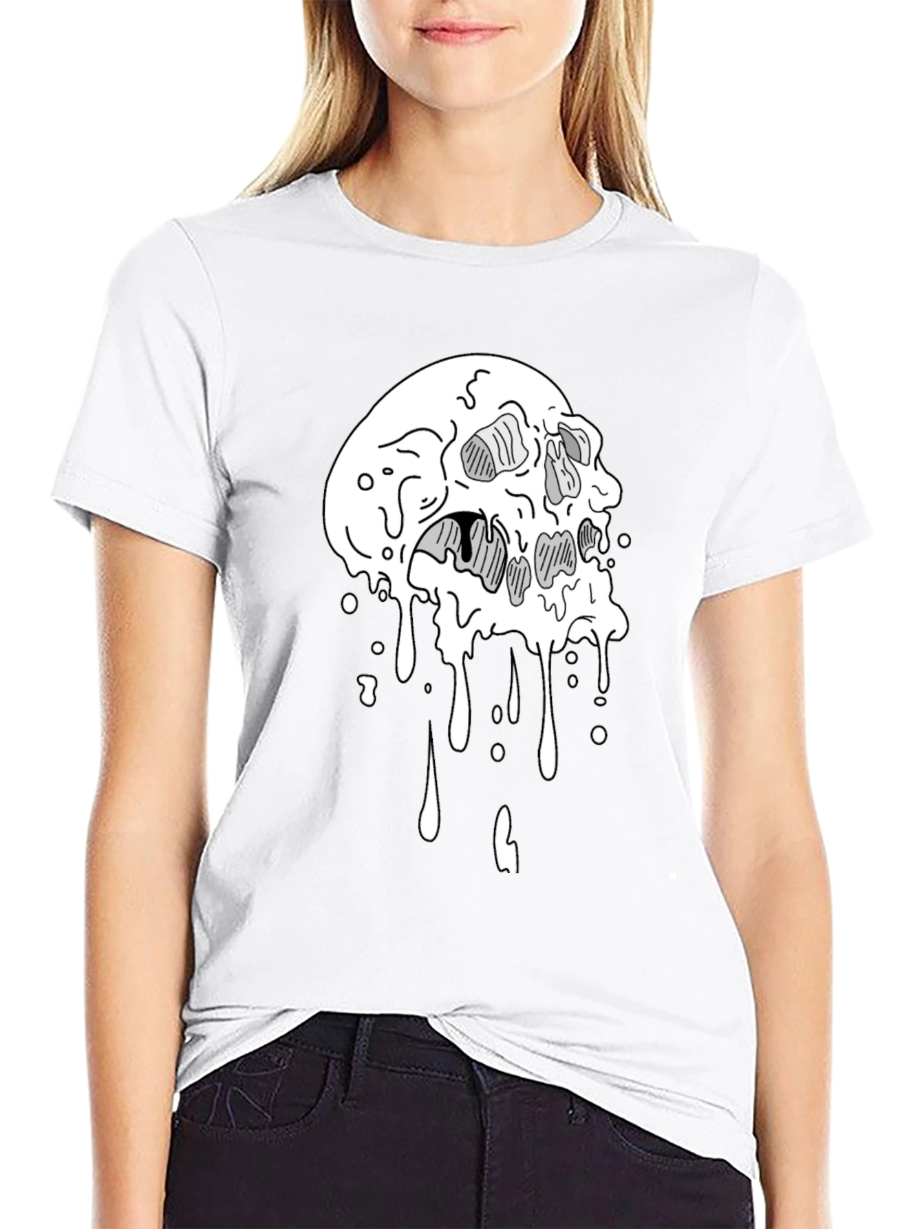 Melting Skull Graphic Tee - Cool Black T-Shirt
