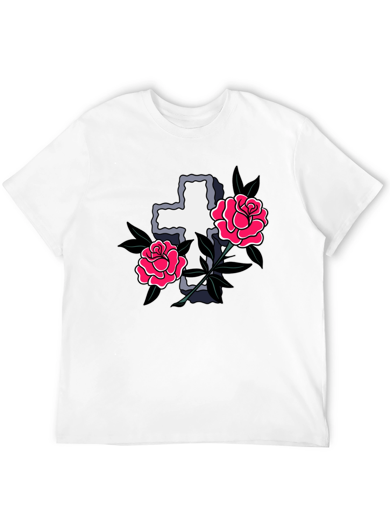 Cross & Roses Graphic T-Shirt - Classic Tattoo Style