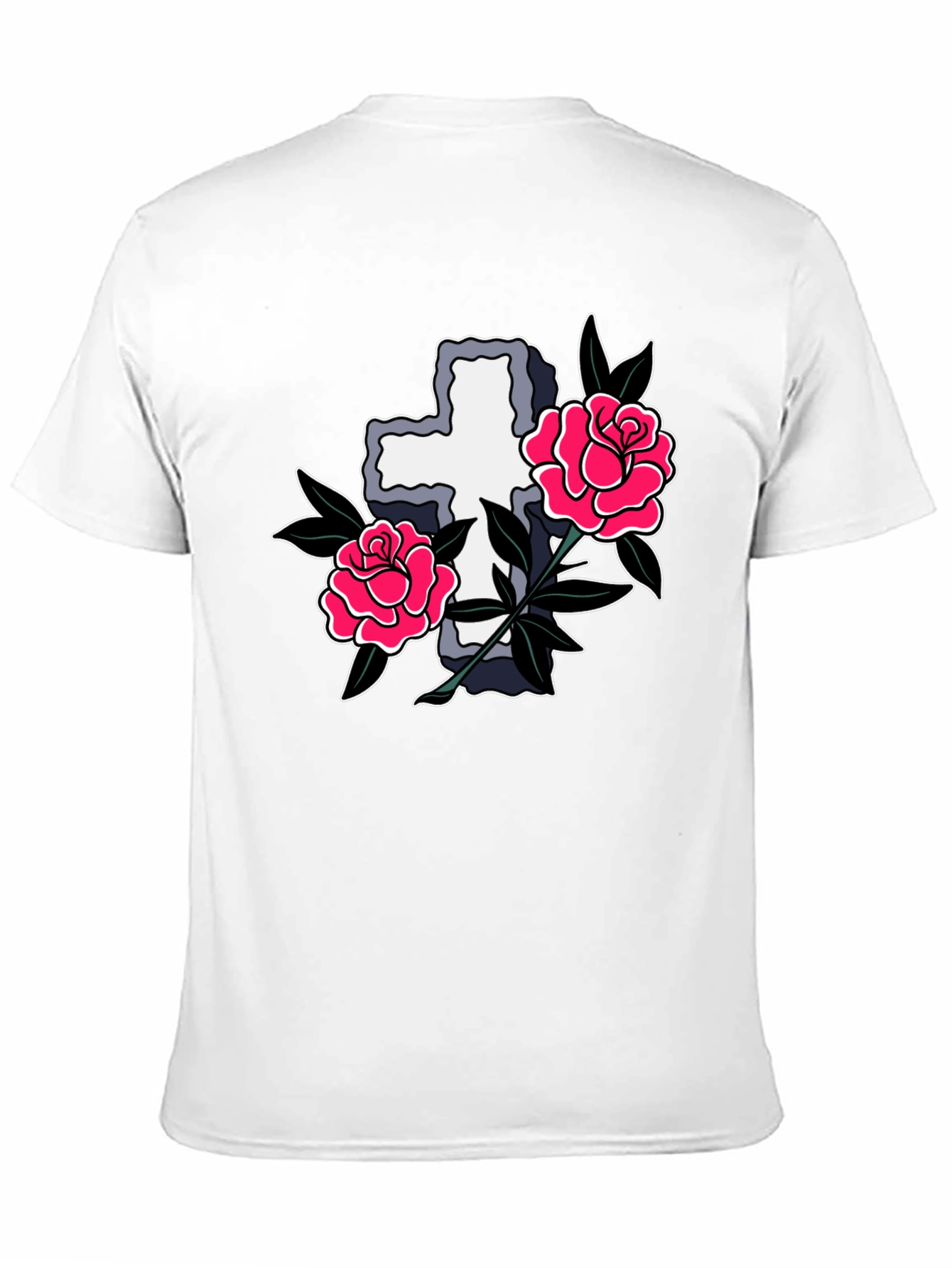 Cross & Roses Graphic T-Shirt - Classic Tattoo Style