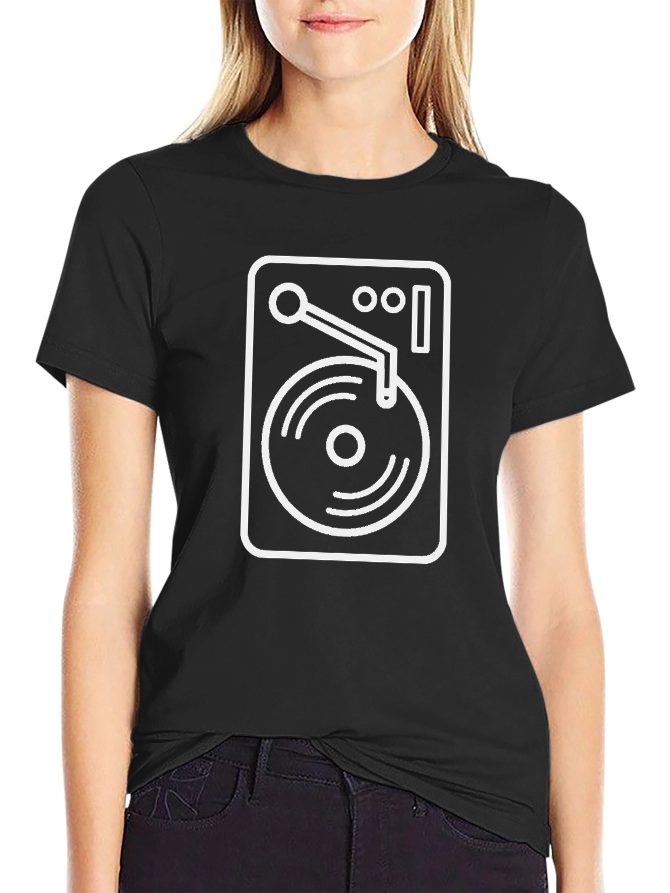 DJ Turntable Graphic Tee - Black Cotton Blend T-Shirt
