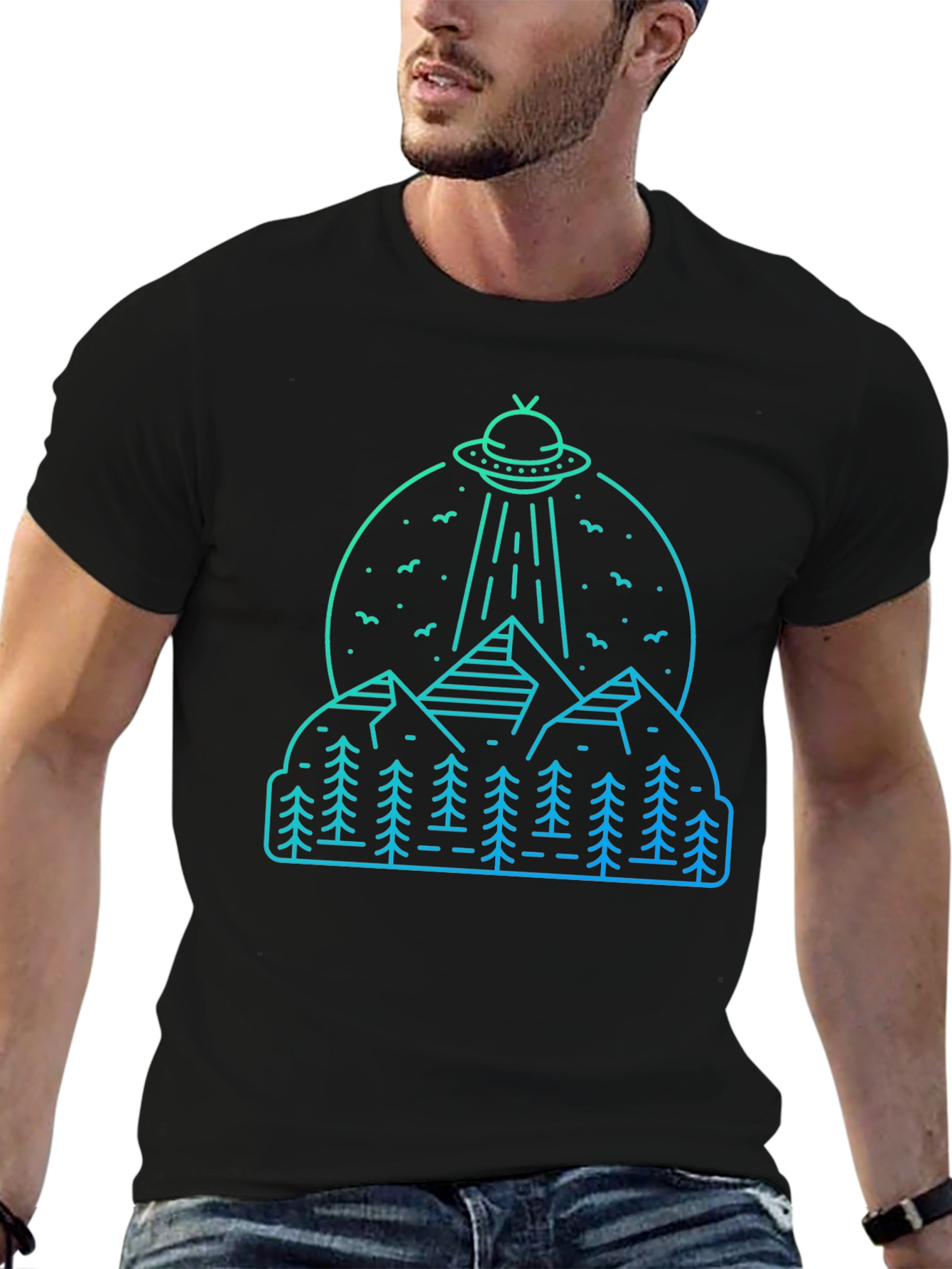 UFO Mountain Graphic T-Shirt - Mens Black Tee
