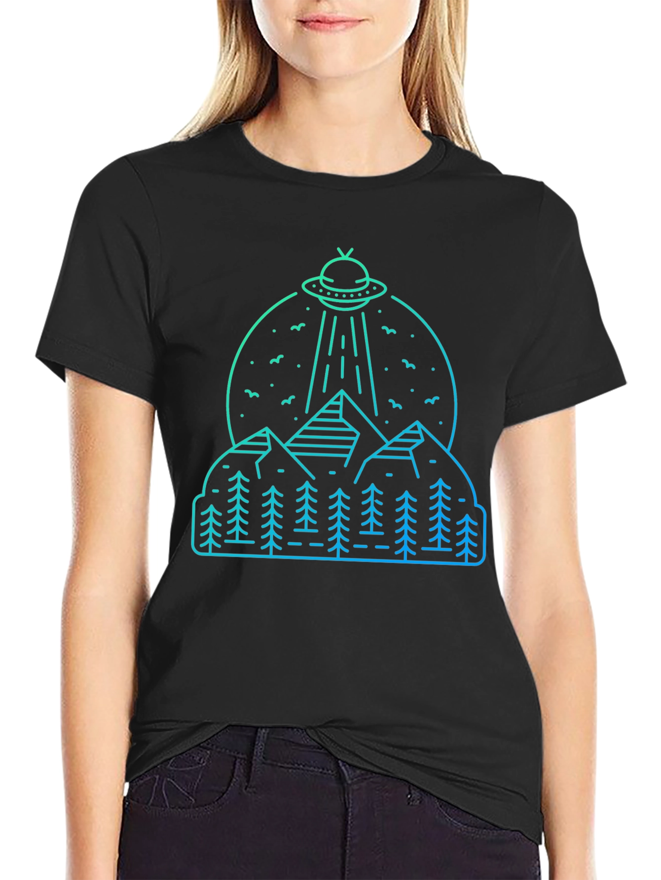 UFO Mountain Graphic T-Shirt - Mens Black Tee