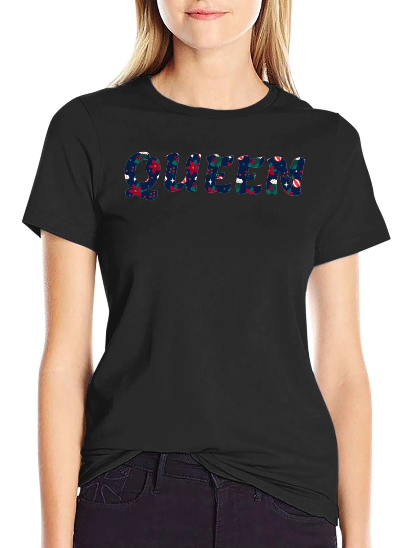 Floral Queen Graphic Black T-Shirt