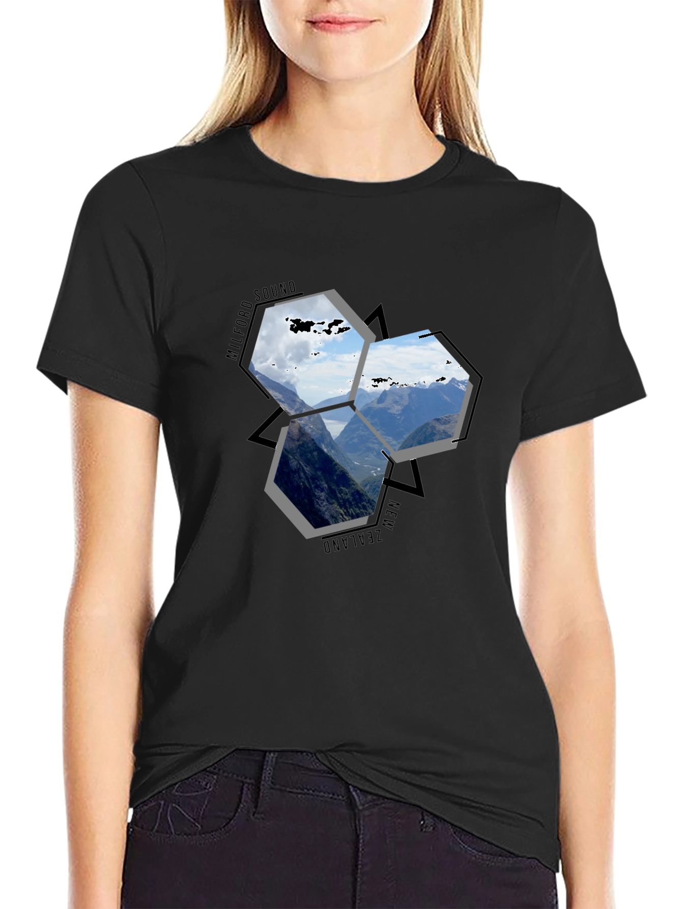 Milford Sound NZ Hexagon T-Shirt