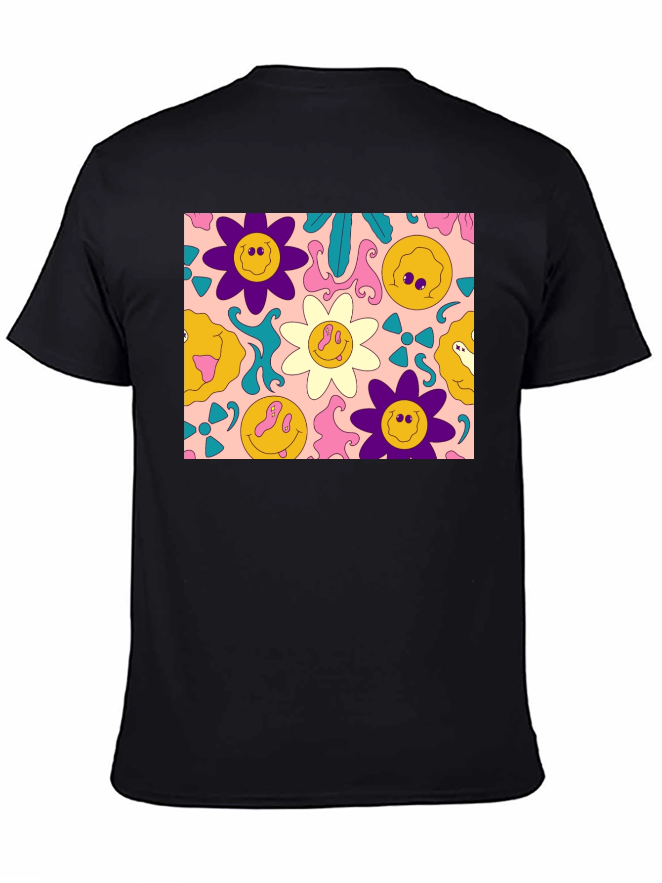 Groovy Retro Floral Graphic Tee - Black