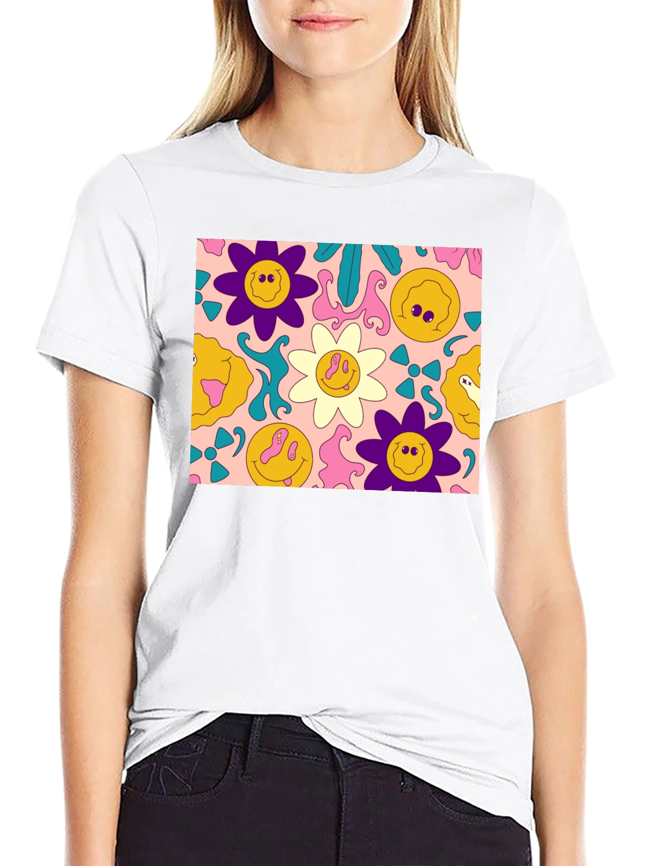 Groovy Retro Floral Graphic Tee - Black
