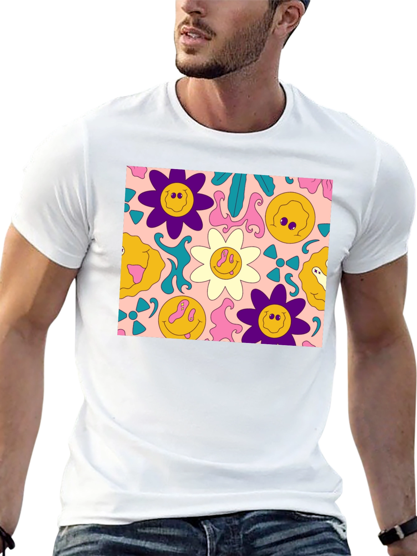 Groovy Retro Floral Graphic Tee - Black