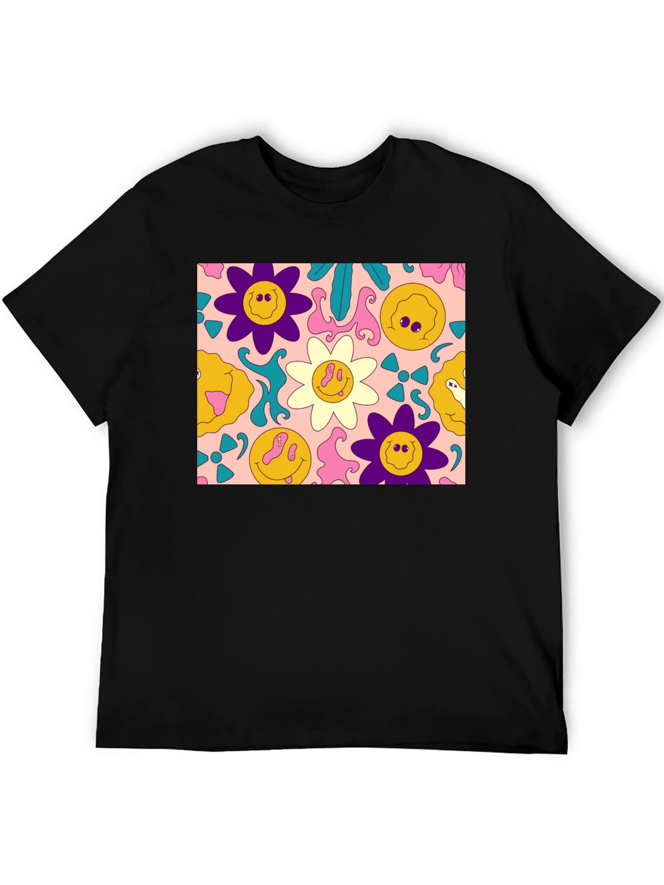 Groovy Retro Floral Graphic Tee - Black