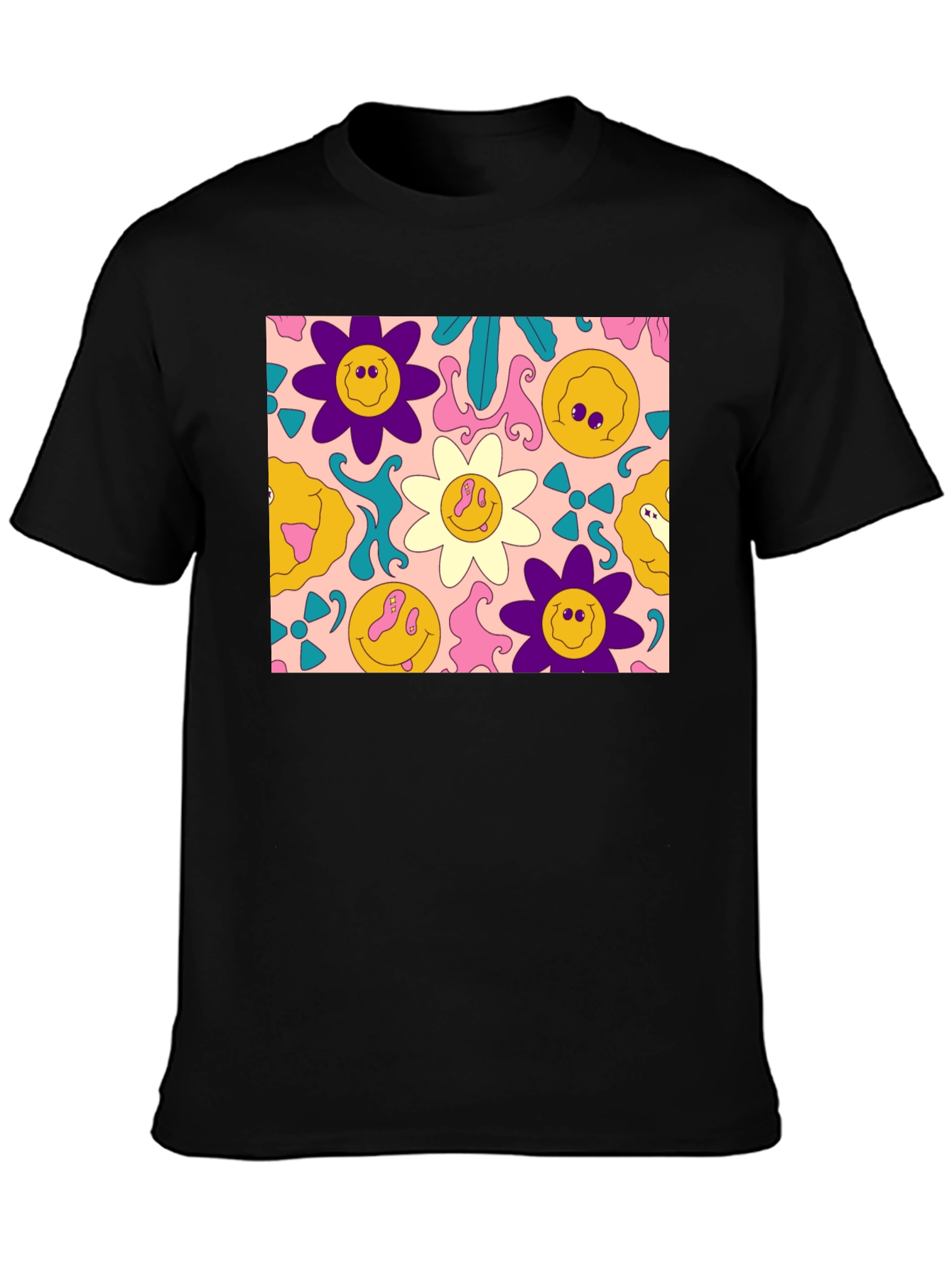 Groovy Retro Floral Graphic Tee - Black