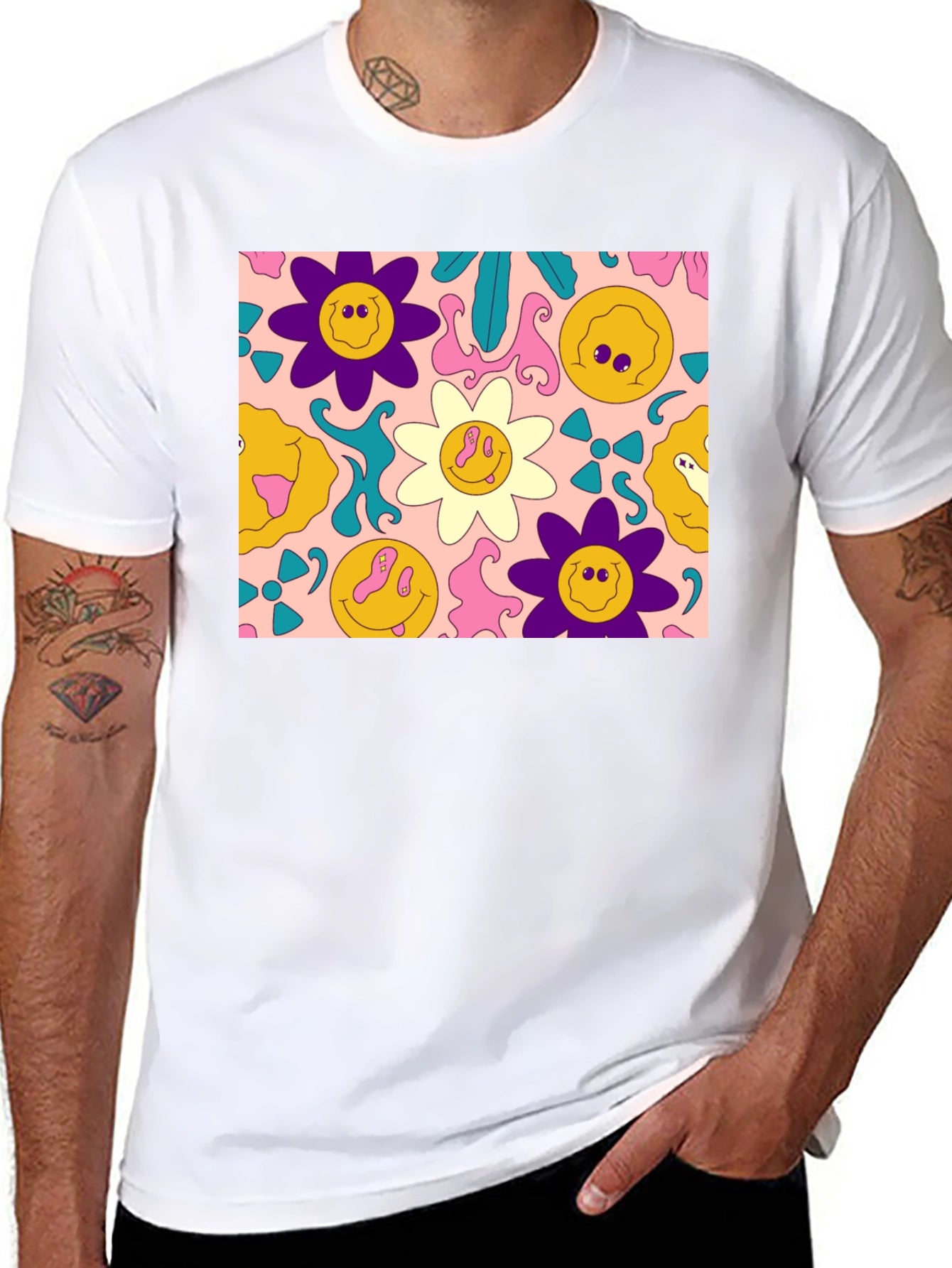 Groovy Retro Floral Graphic Tee - Black