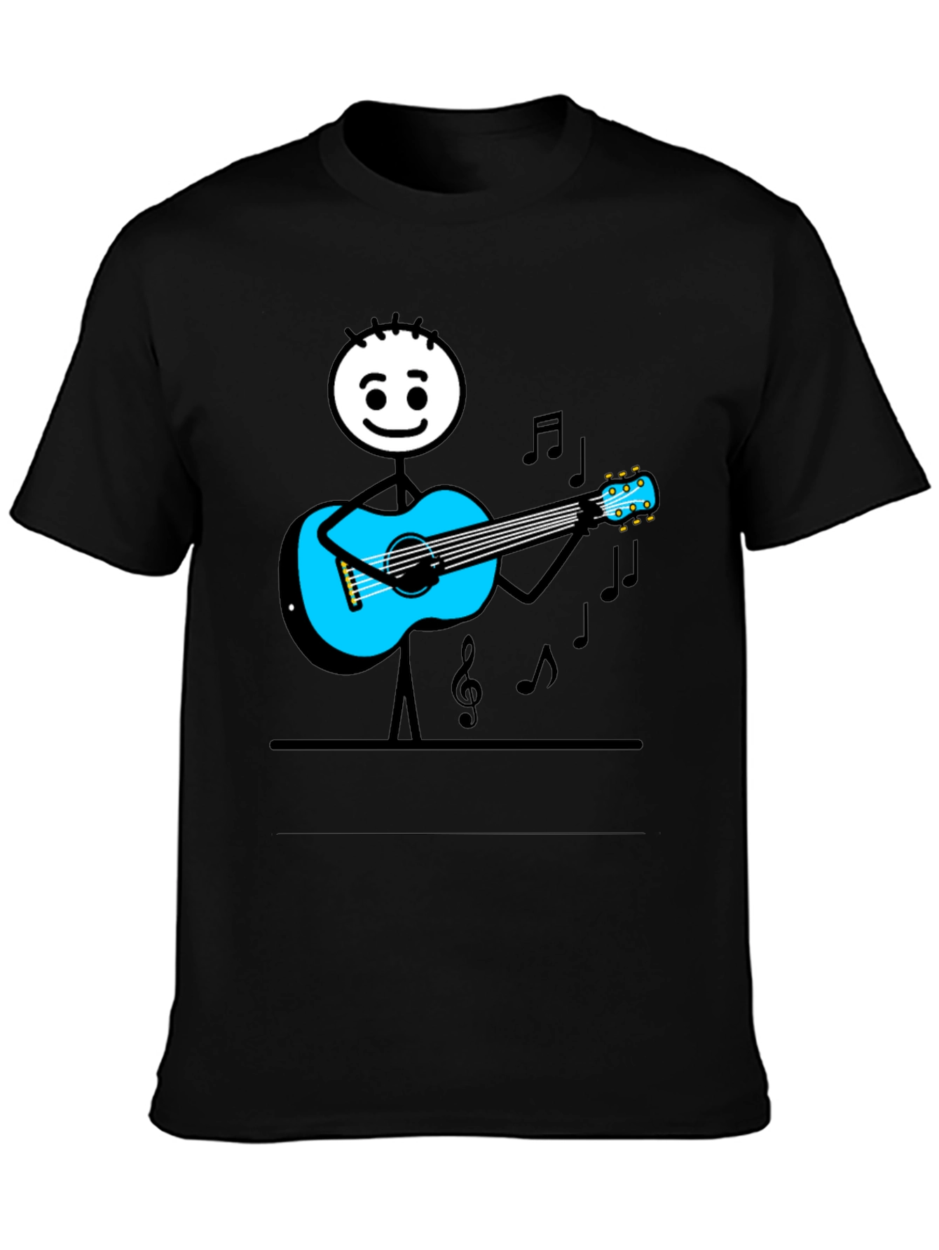 Stick Figure Guitar Player Graphic Tee - Black