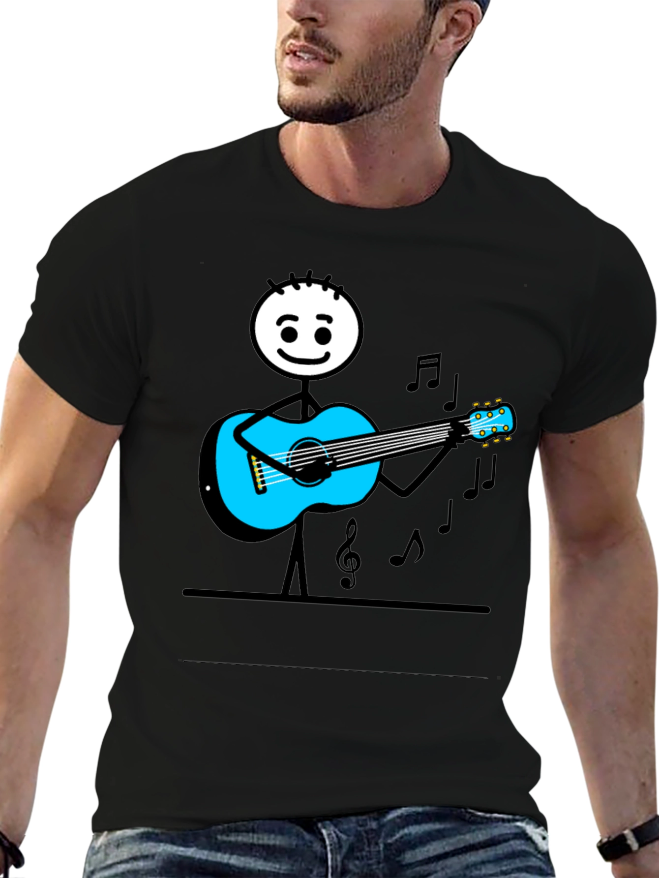 Stick Figure Guitar Player Graphic Tee - Black