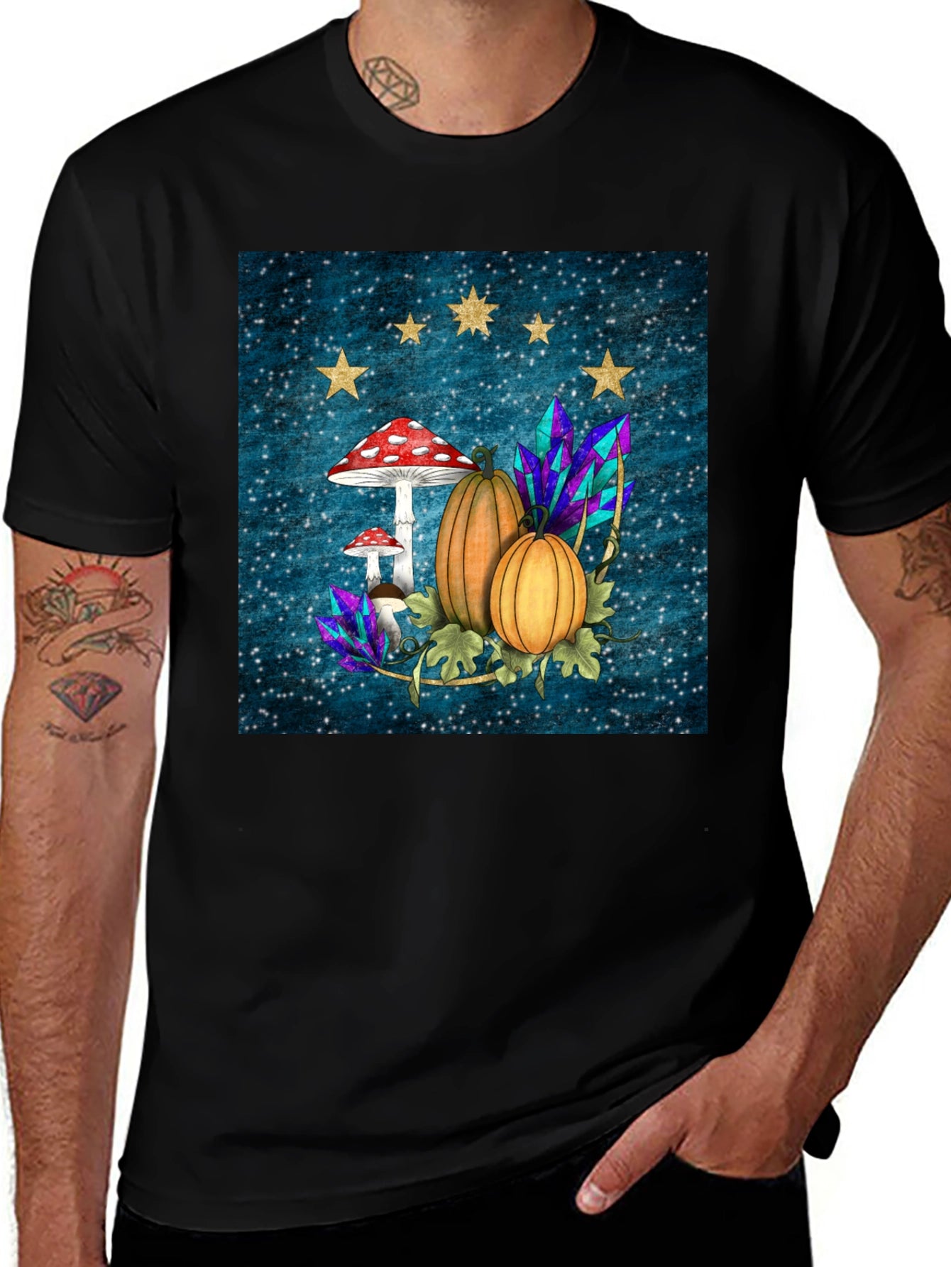 Whimsical Autumn T-Shirt - Pumpkins & Mushrooms