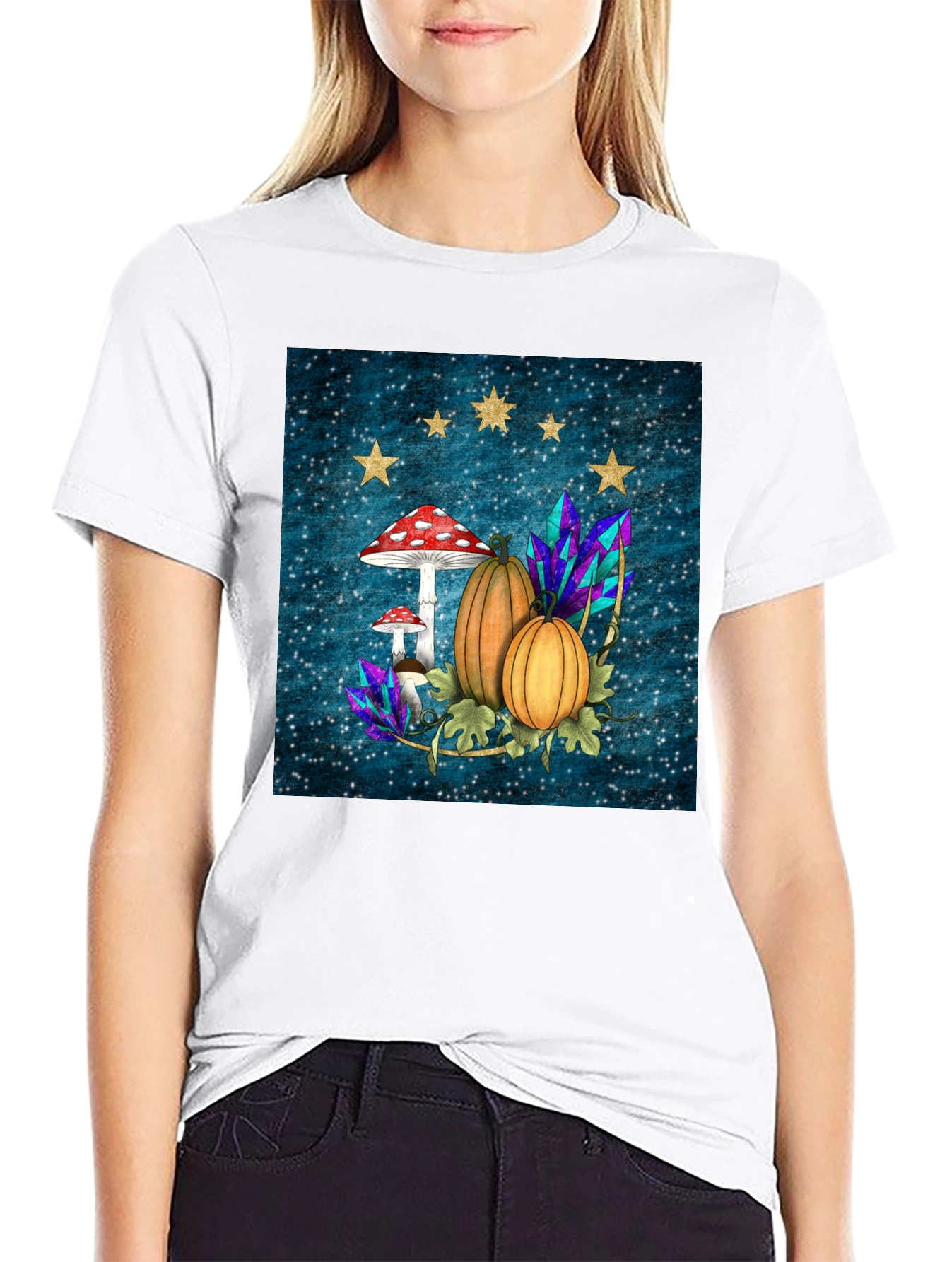Whimsical Autumn T-Shirt - Pumpkins & Mushrooms