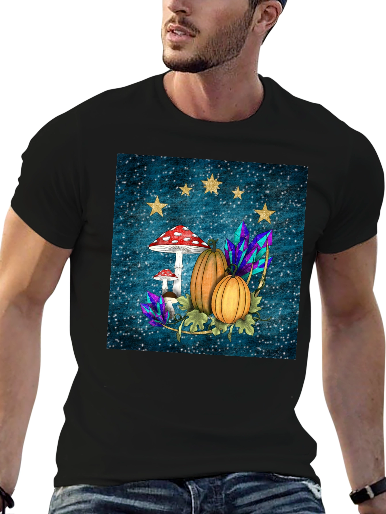 Whimsical Autumn T-Shirt - Pumpkins & Mushrooms