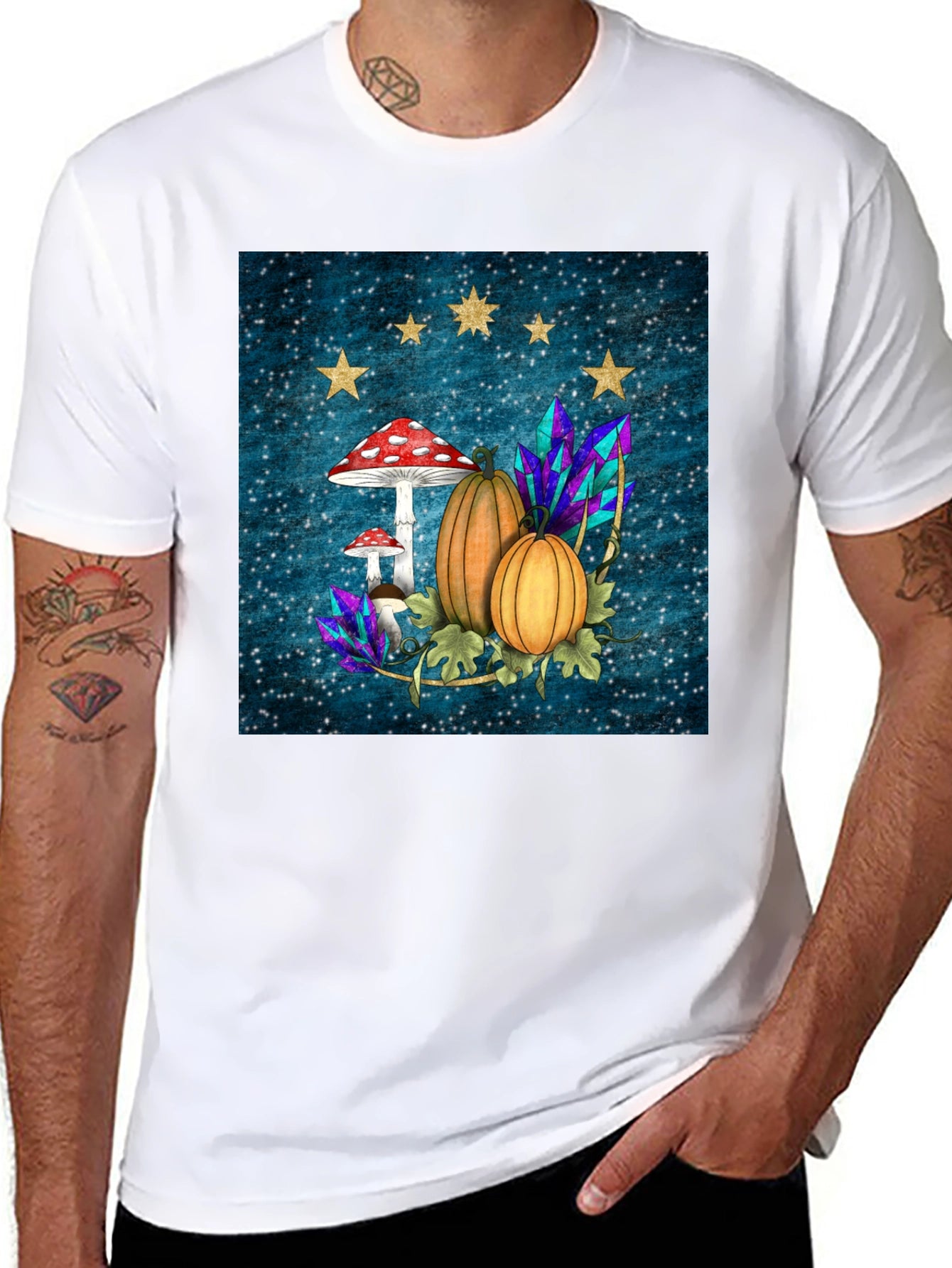 Whimsical Autumn T-Shirt - Pumpkins & Mushrooms