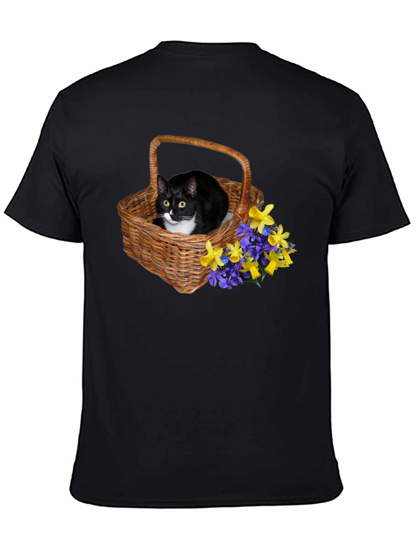 Cat in Basket Flowers Graphic Tee