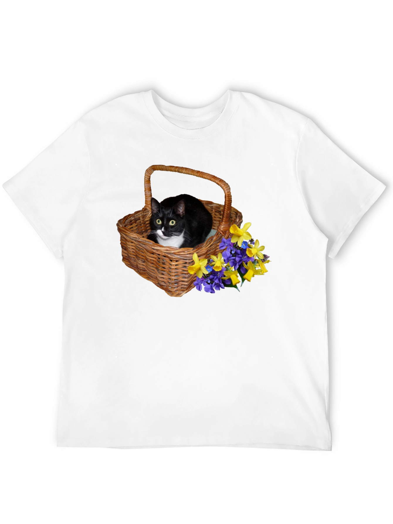 Cat in Basket Flowers Graphic Tee