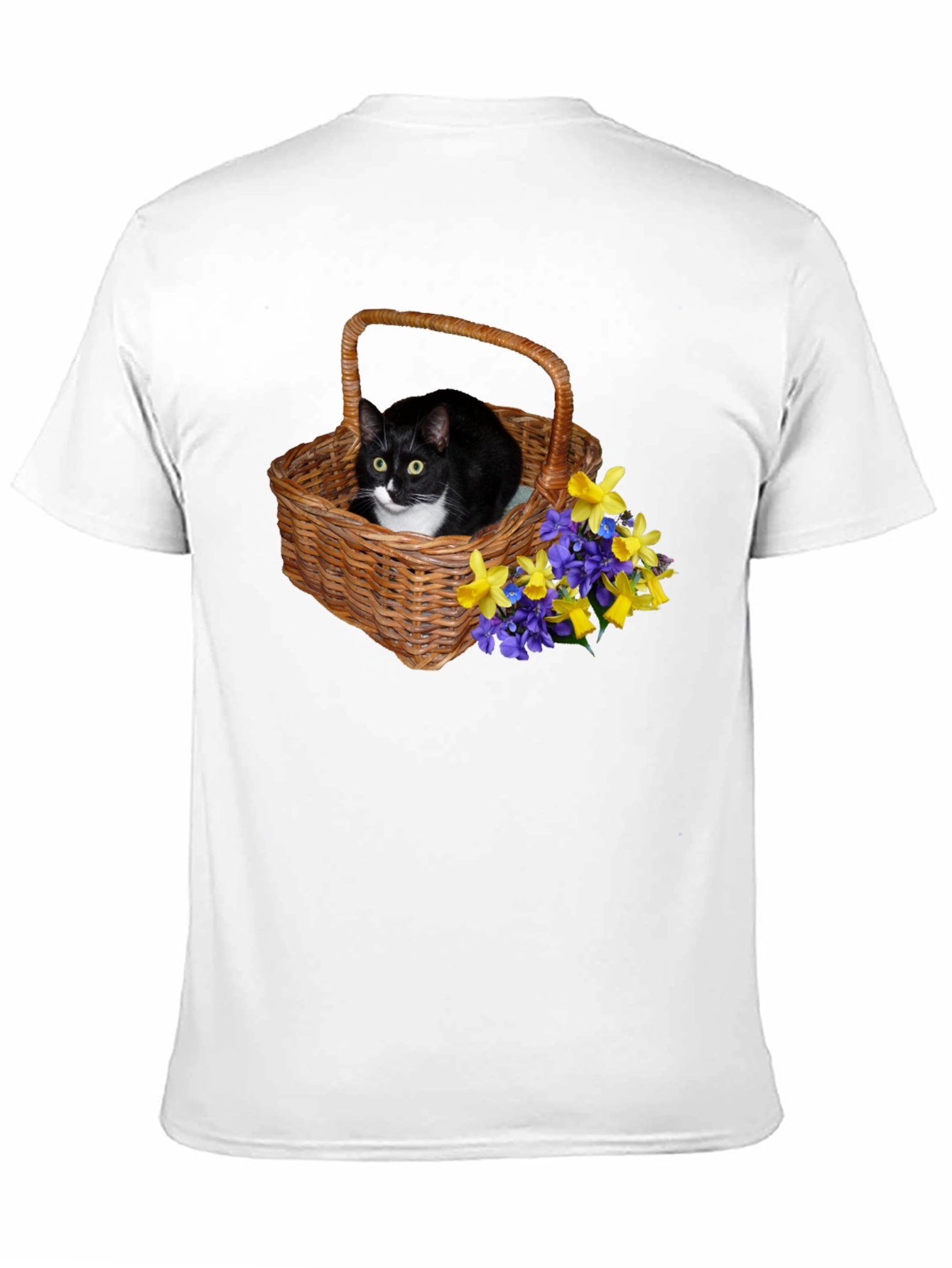 Cat in Basket Flowers Graphic Tee