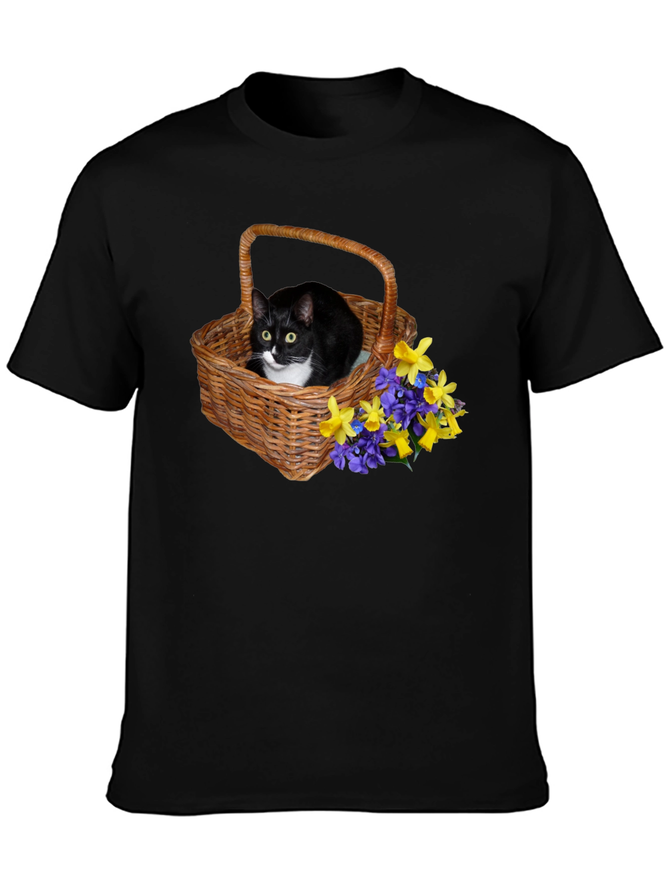 Cat in Basket Flowers Graphic Tee