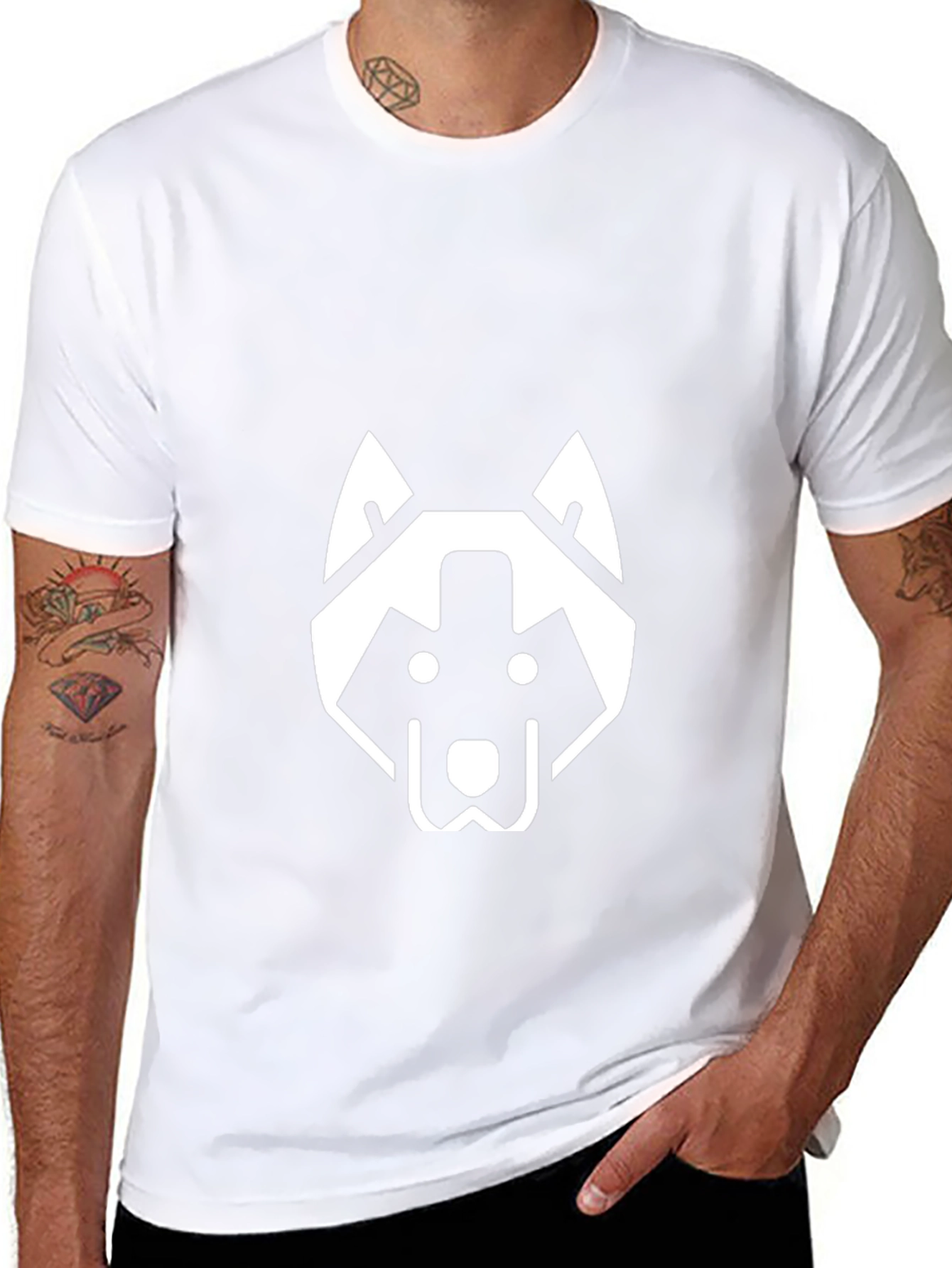 Geometric Dog Graphic T-Shirt - Black