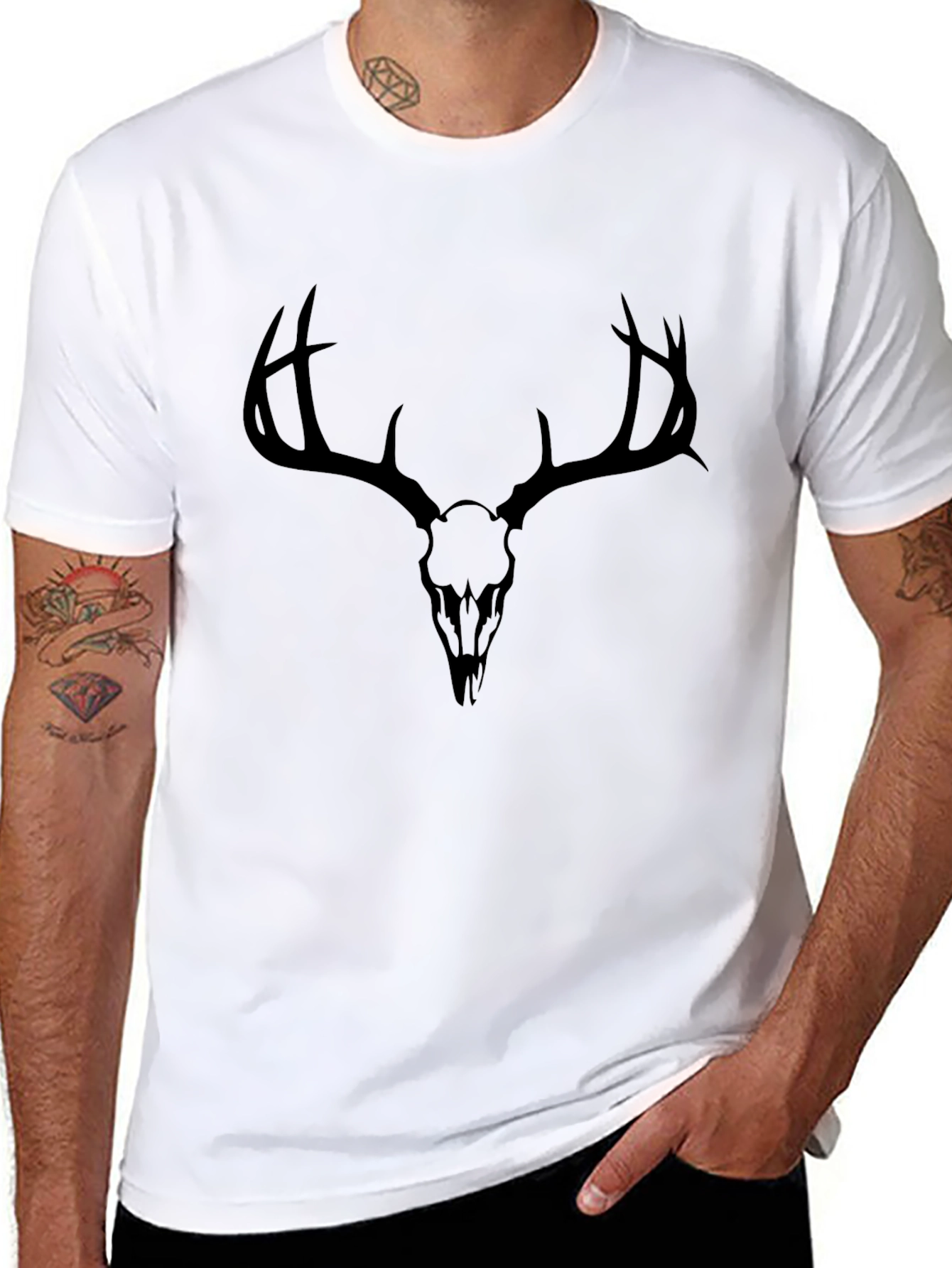 Deer Skull Graphic T-Shirt - Black Cotton Tee