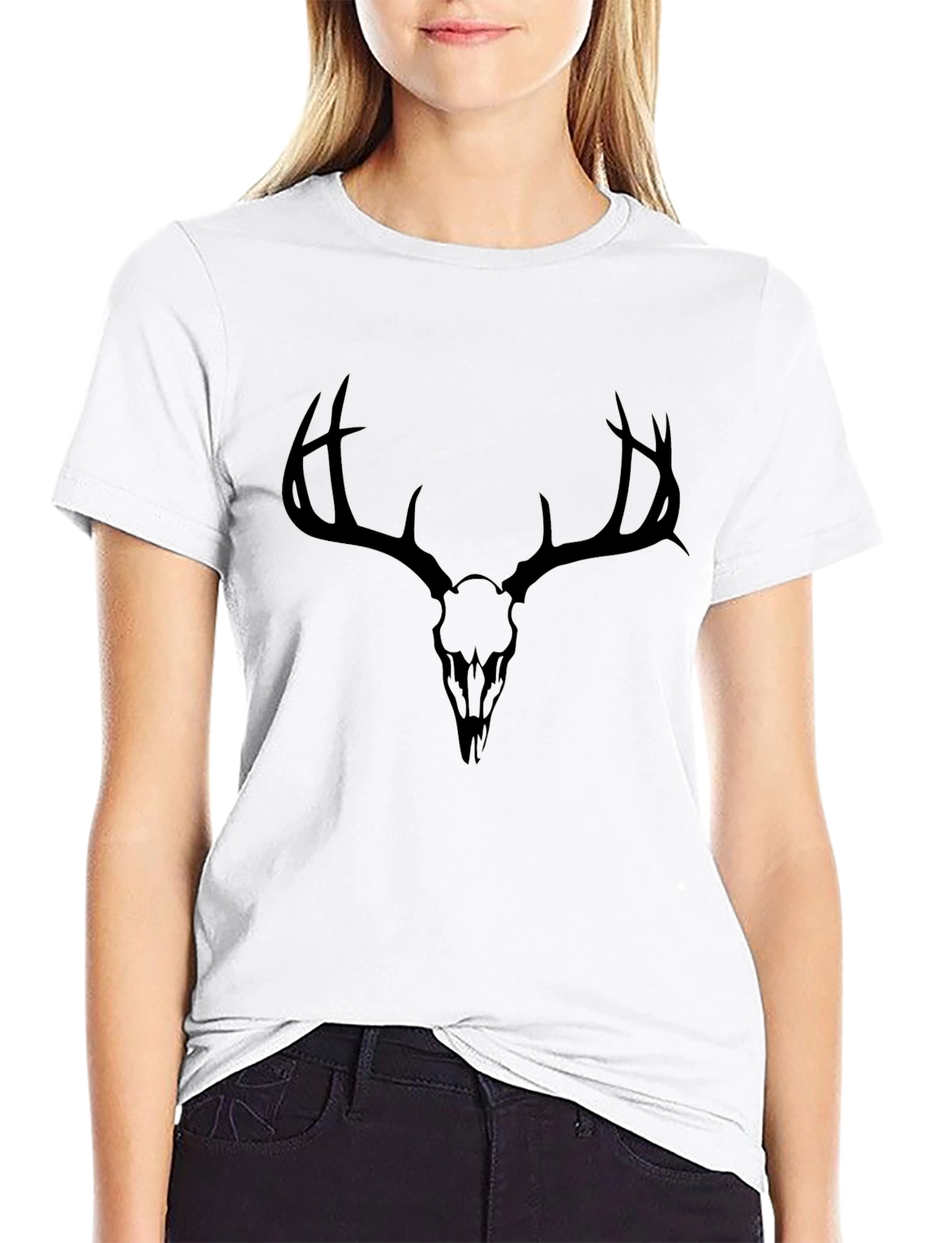 Deer Skull Graphic T-Shirt - Black Cotton Tee