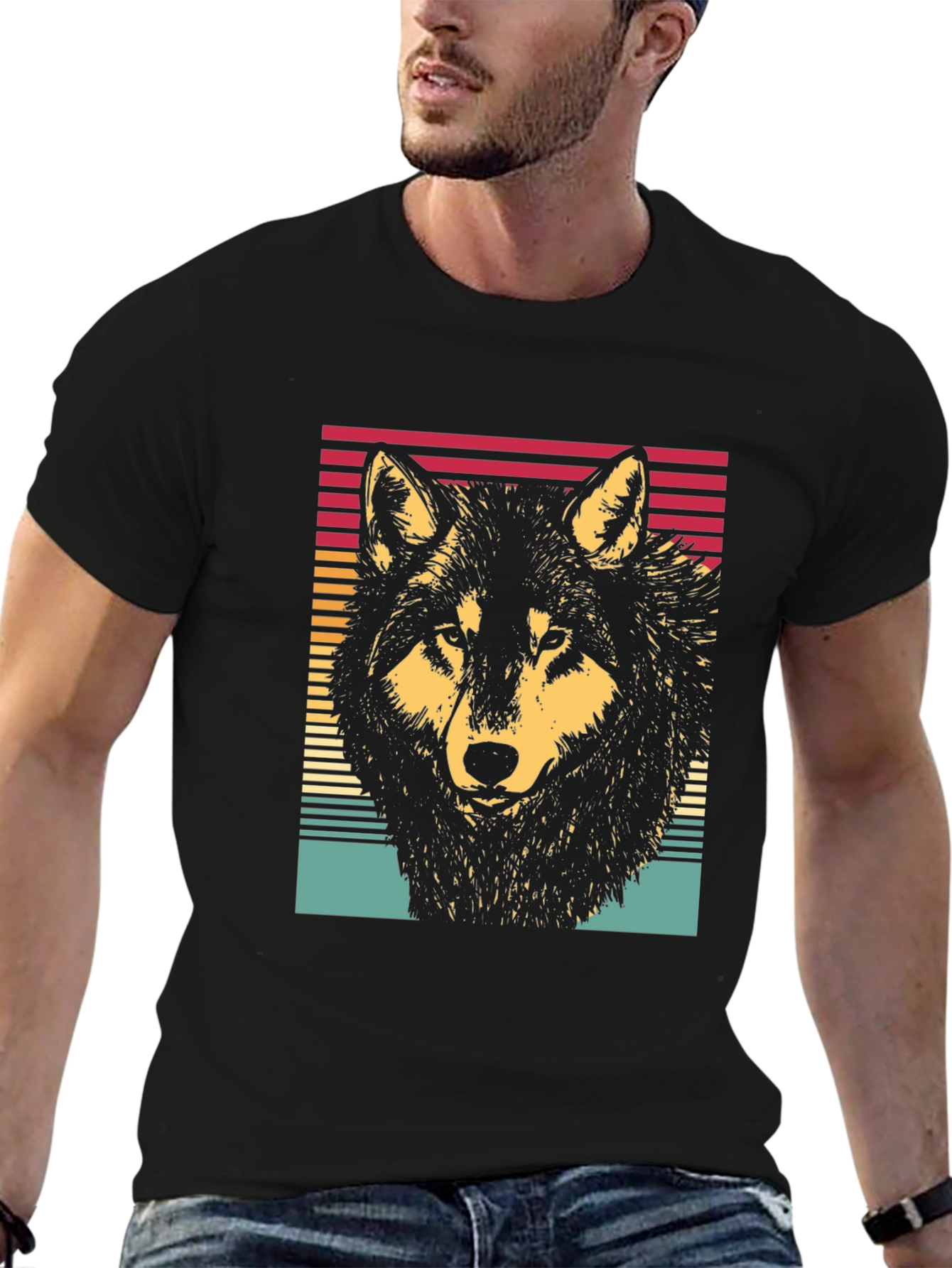 Retro Wolf Graphic Tee - Black