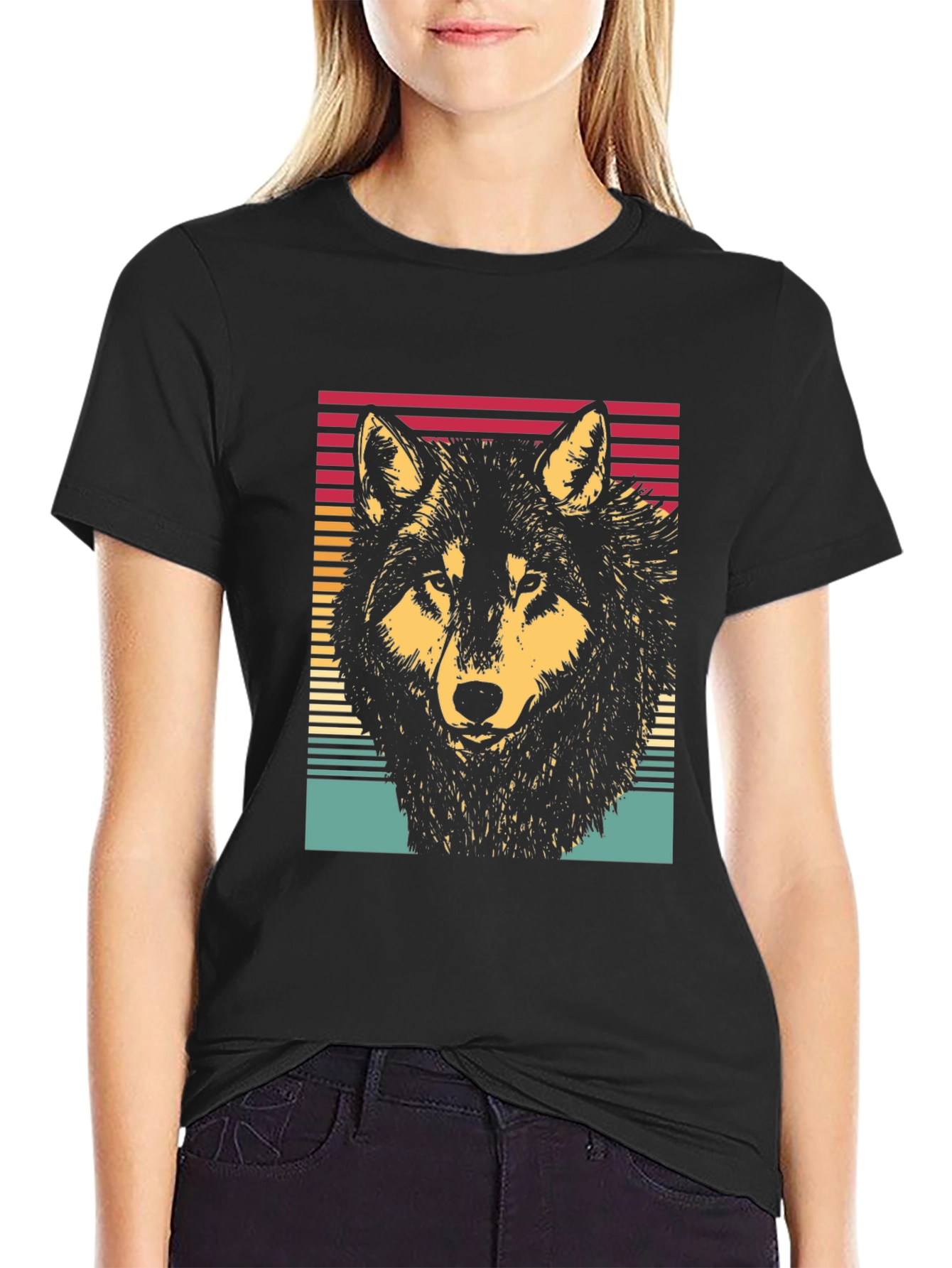 Retro Wolf Graphic Tee - Black