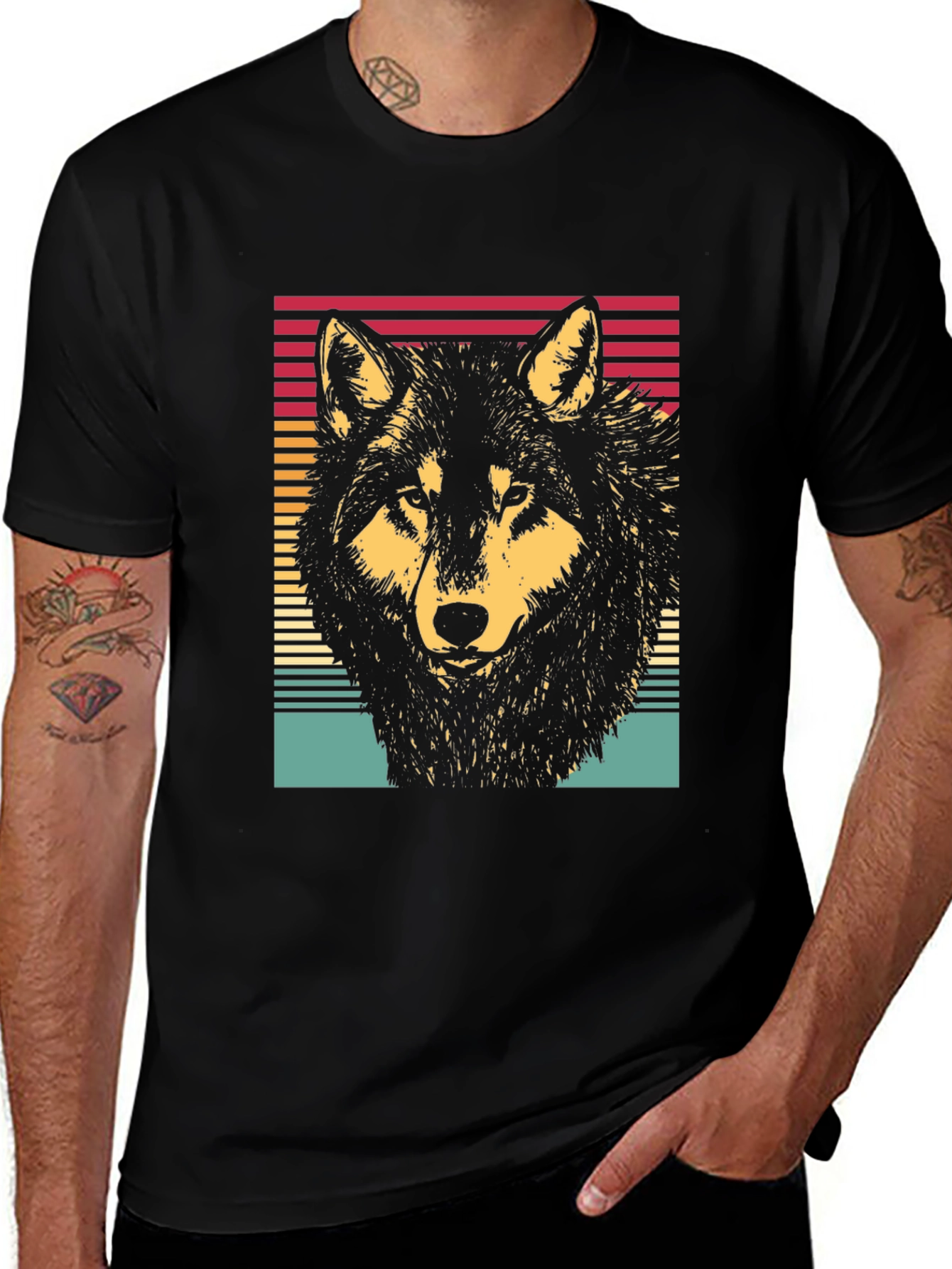 Retro Wolf Graphic Tee - Black