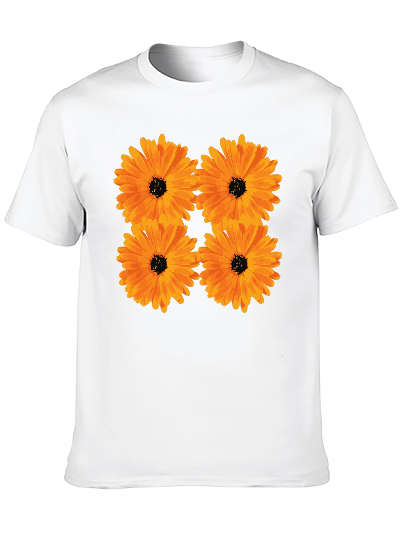 Floral Print Black T-Shirt with Orange Flowers