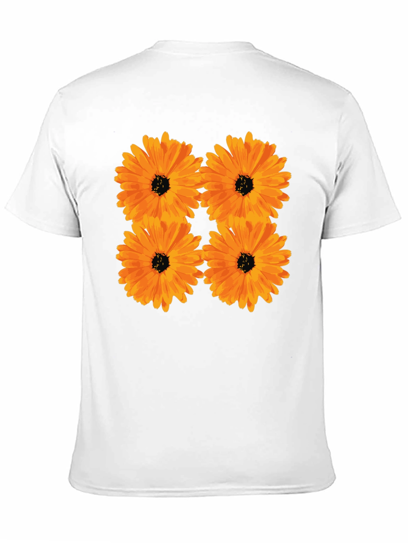 Floral Print Black T-Shirt with Orange Flowers