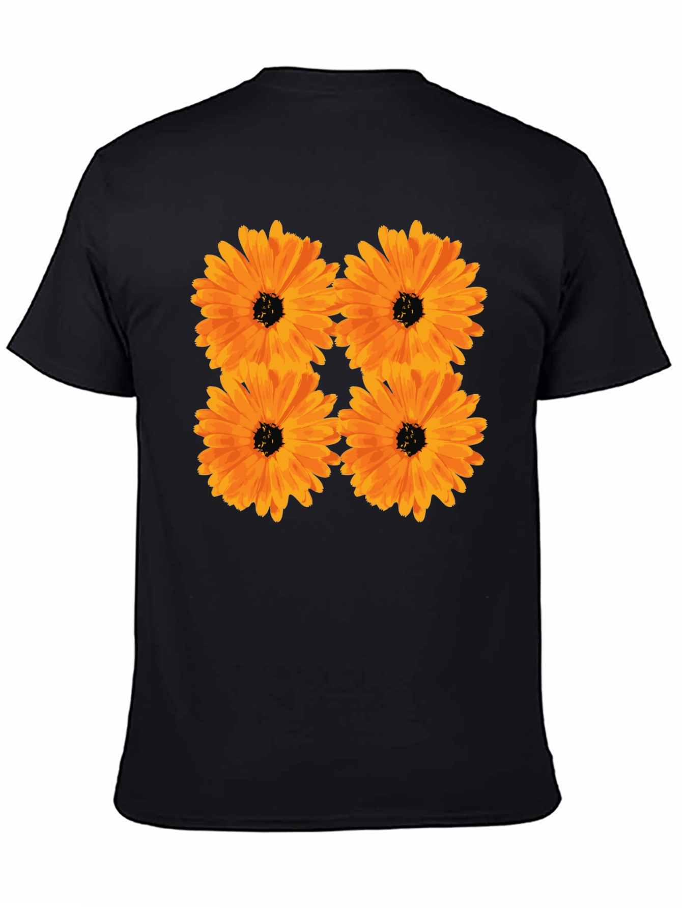Floral Print Black T-Shirt with Orange Flowers