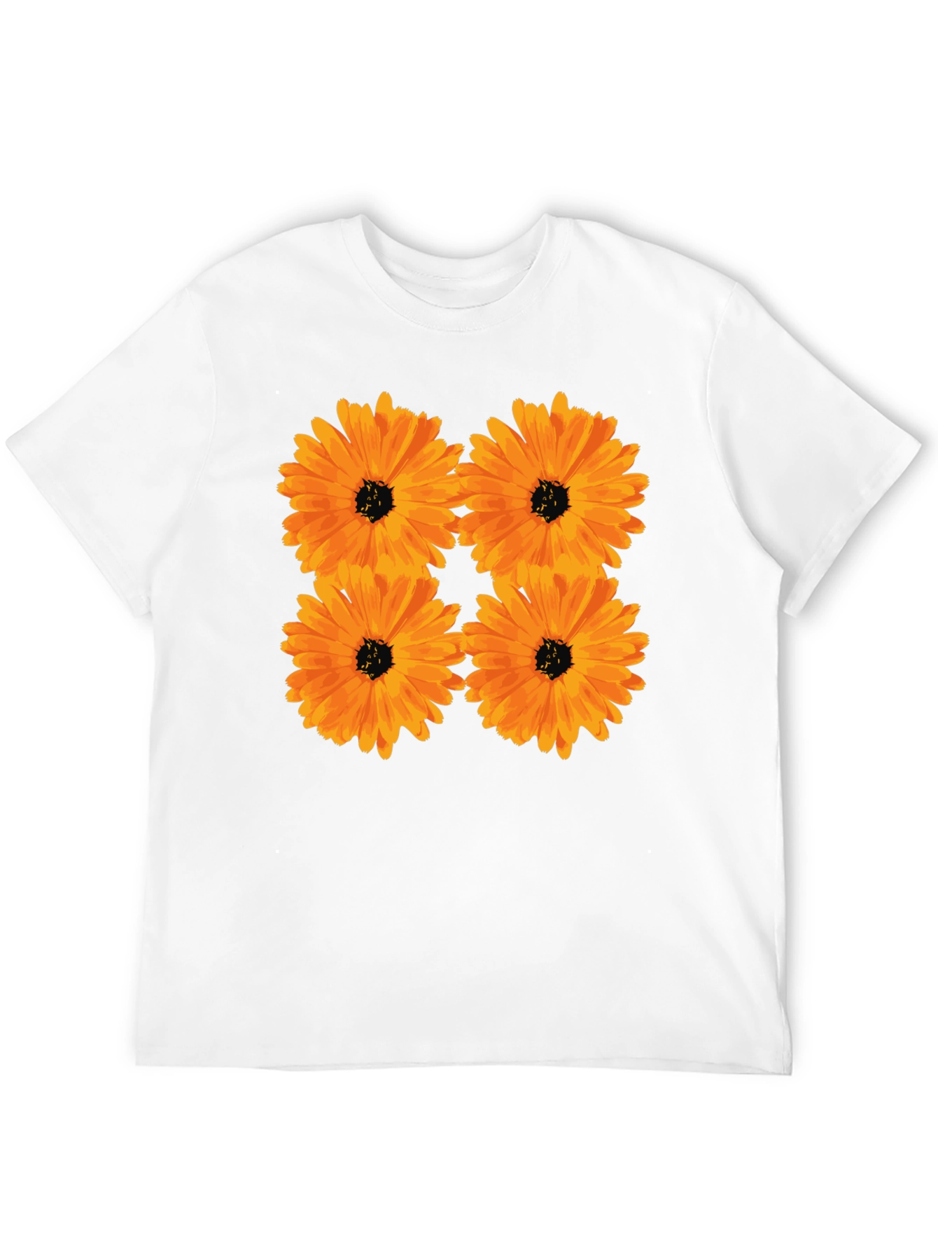 Floral Print Black T-Shirt with Orange Flowers