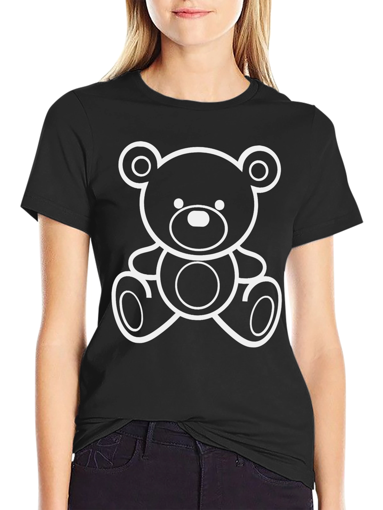 Teddy Bear Graphic Tee - Black Cotton T-Shirt