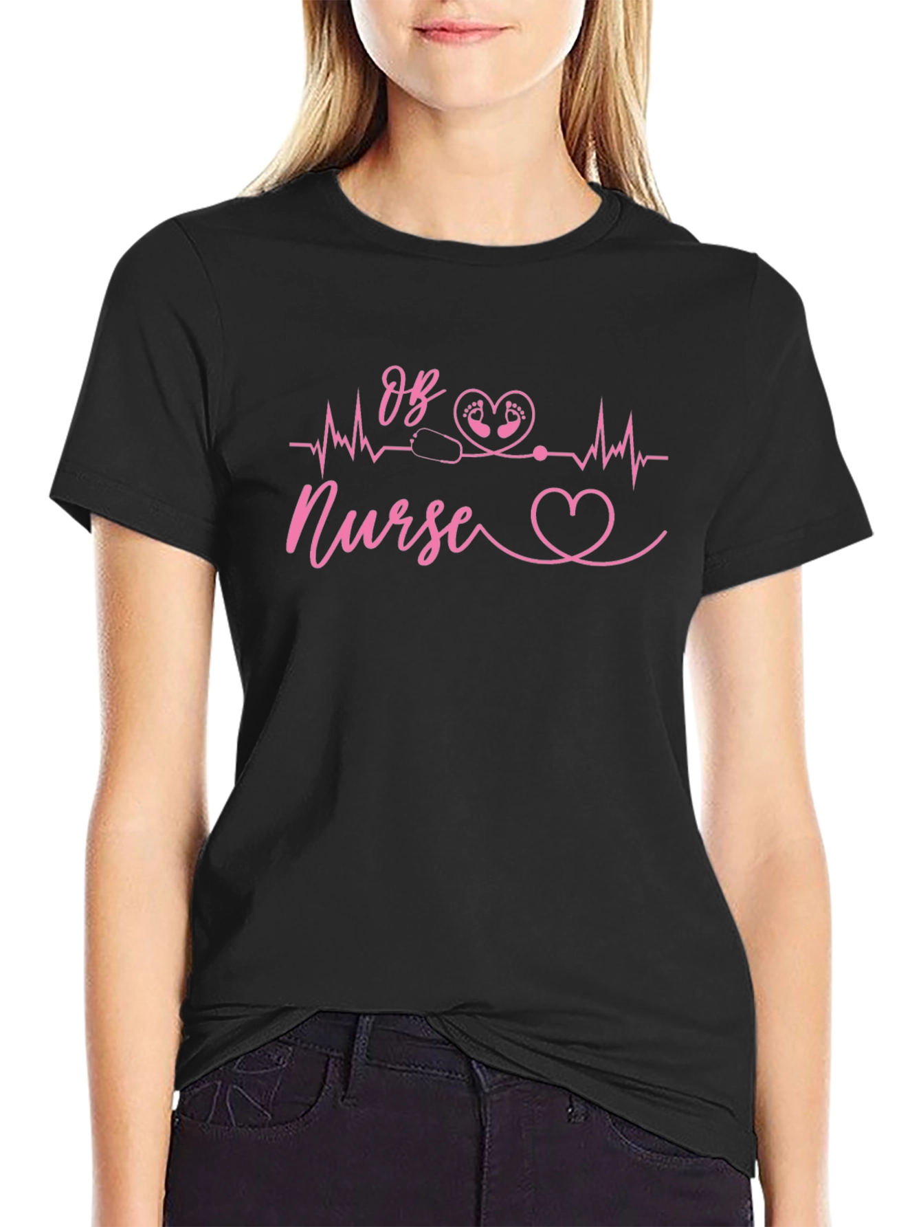 OB Nurse Heartbeat Graphic T-Shirt