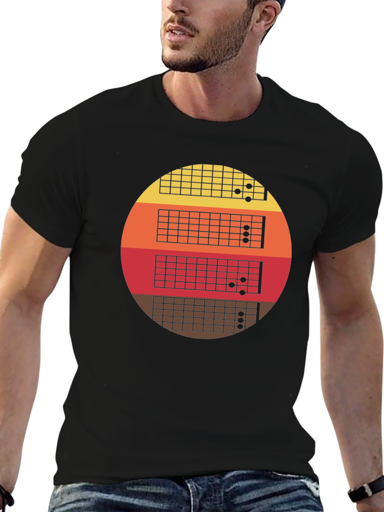 Retro Guitar Fretboard Sunset T-Shirt