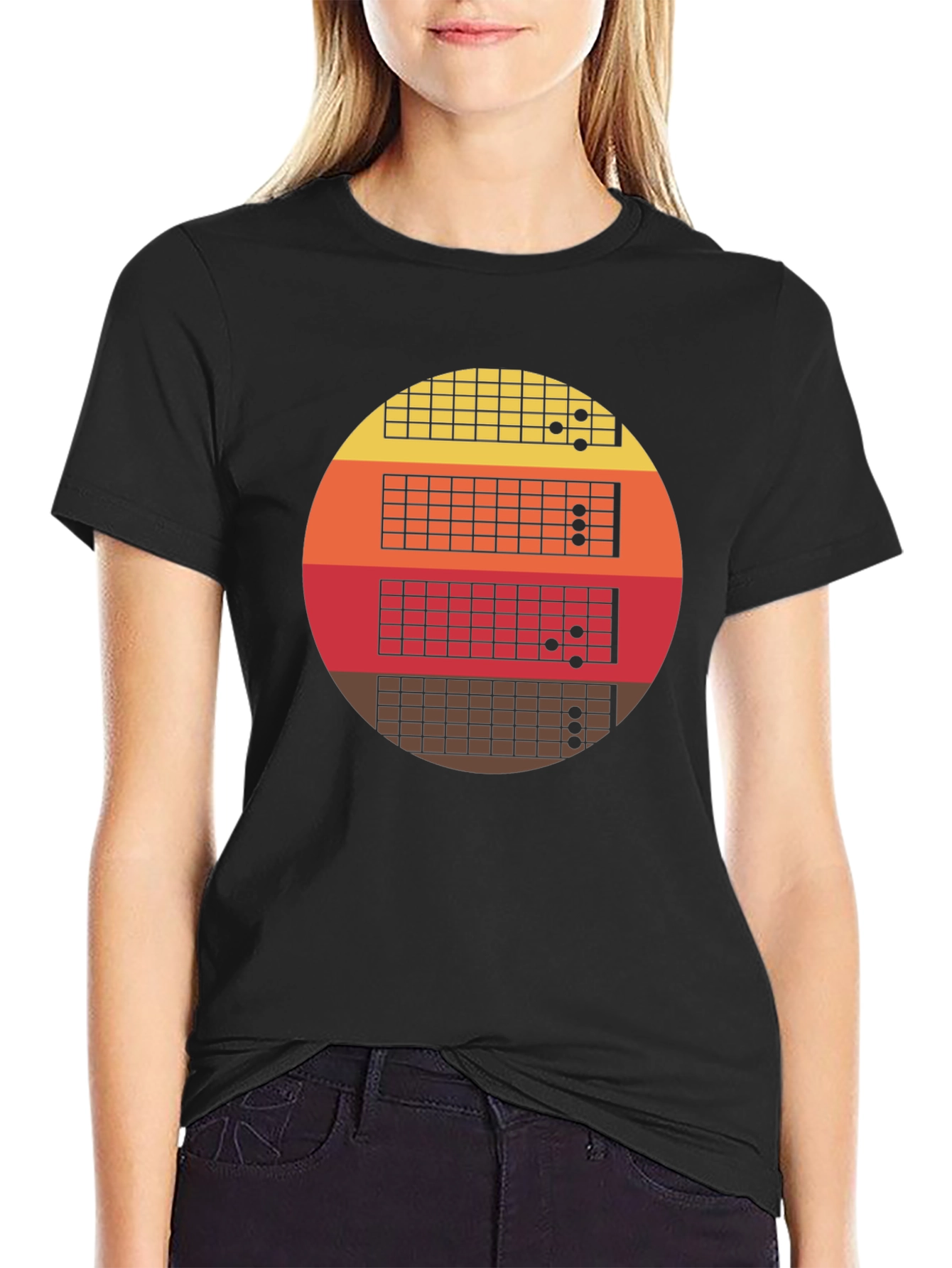 Retro Guitar Fretboard Sunset T-Shirt