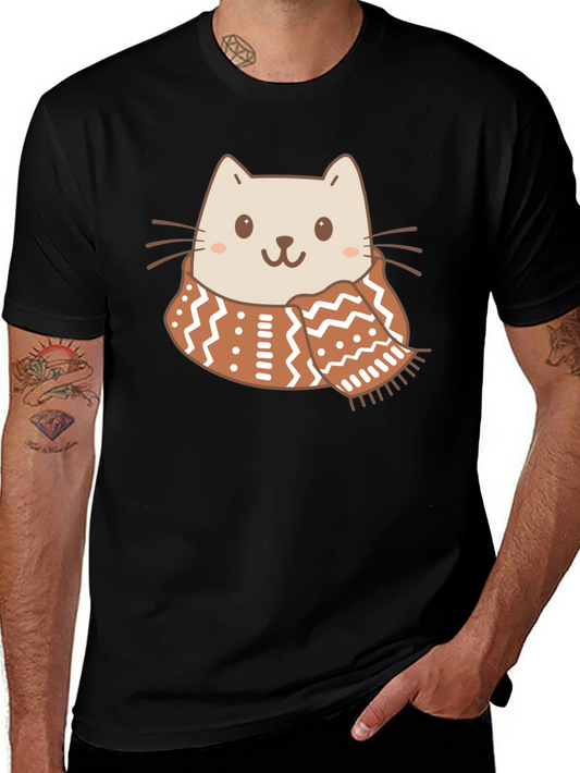 Cute Cat in Scarf Graphic Tee - Cozy Style