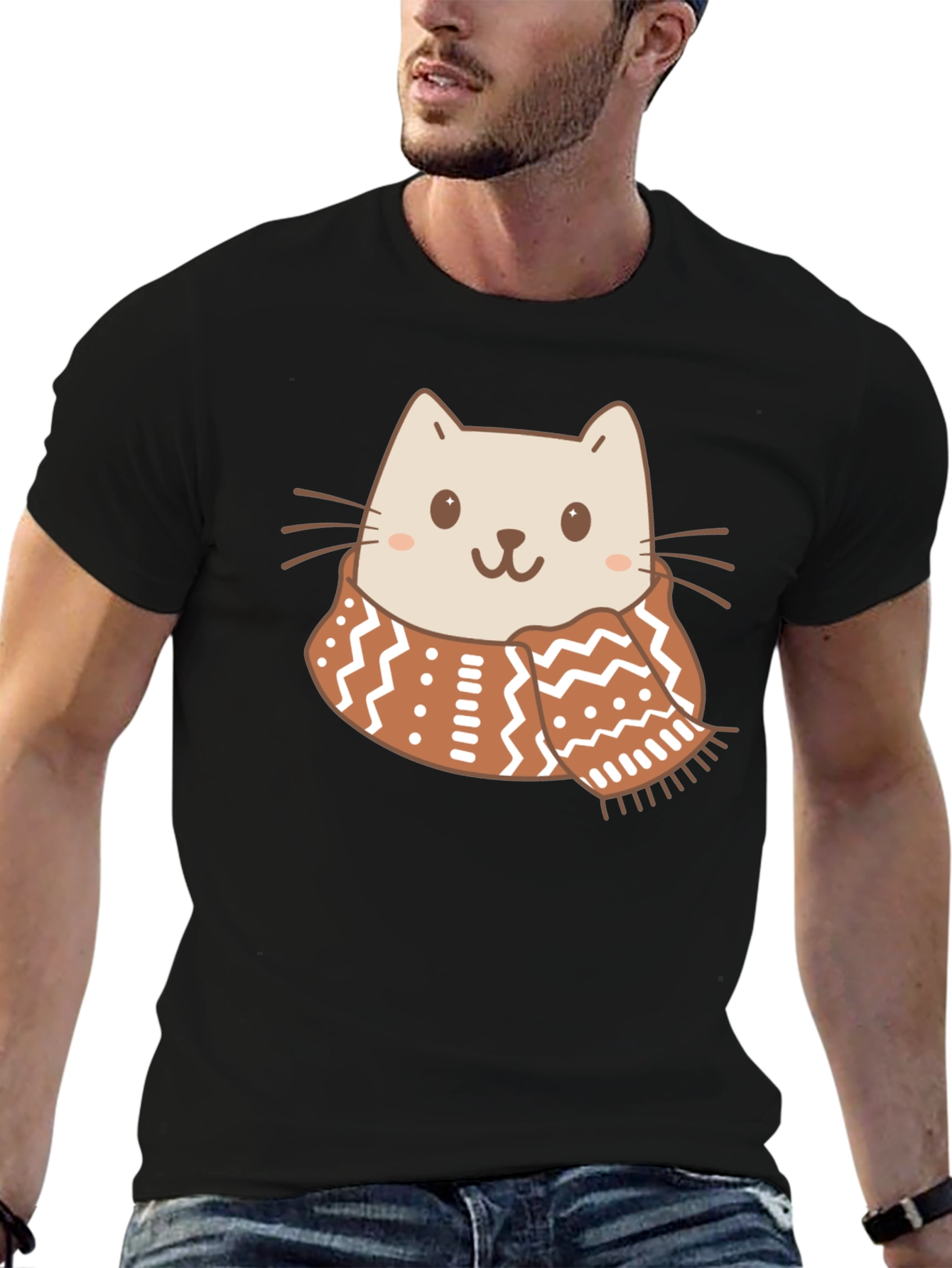 Cute Cat in Scarf Graphic Tee - Cozy Style