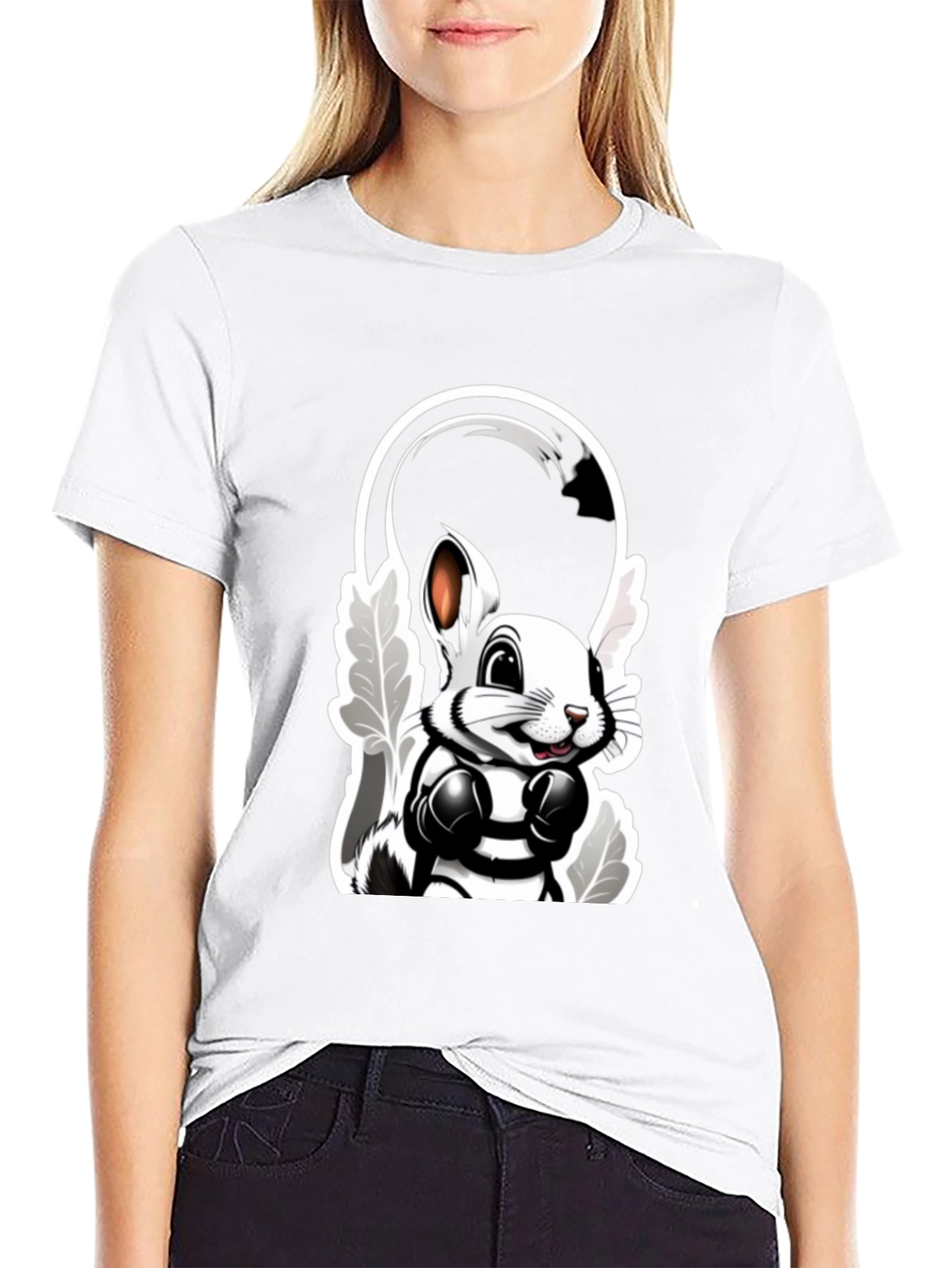Cool Cartoon Bunny Boxer Black T-Shirt
