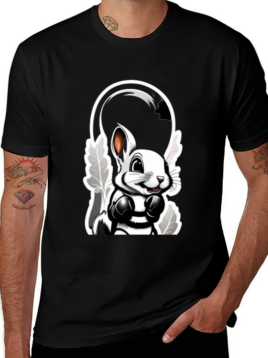 Cool Cartoon Bunny Boxer Black T-Shirt